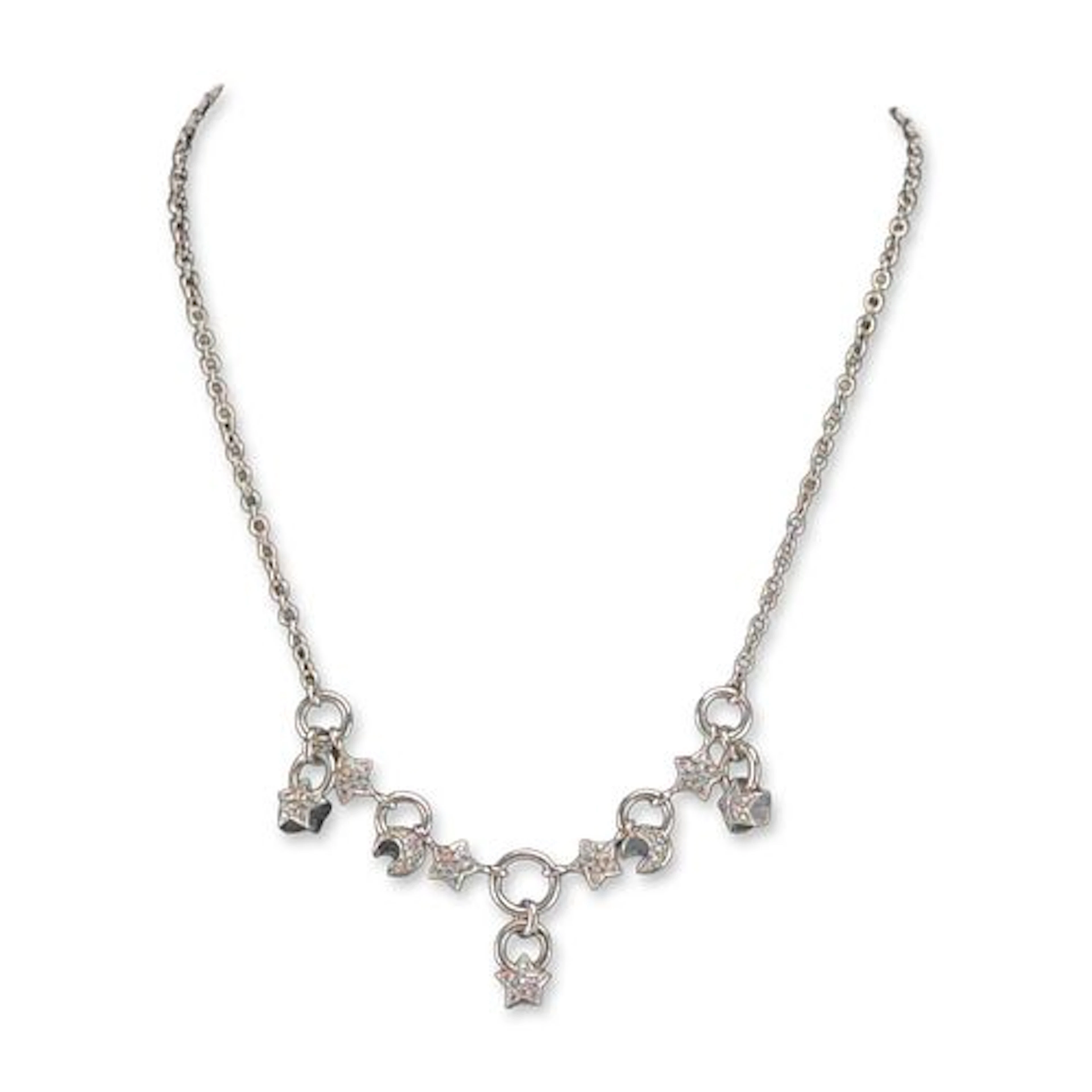 Gioiel Moda Italian 18K White Gold 1ct Diamond Celestial Charm Necklace