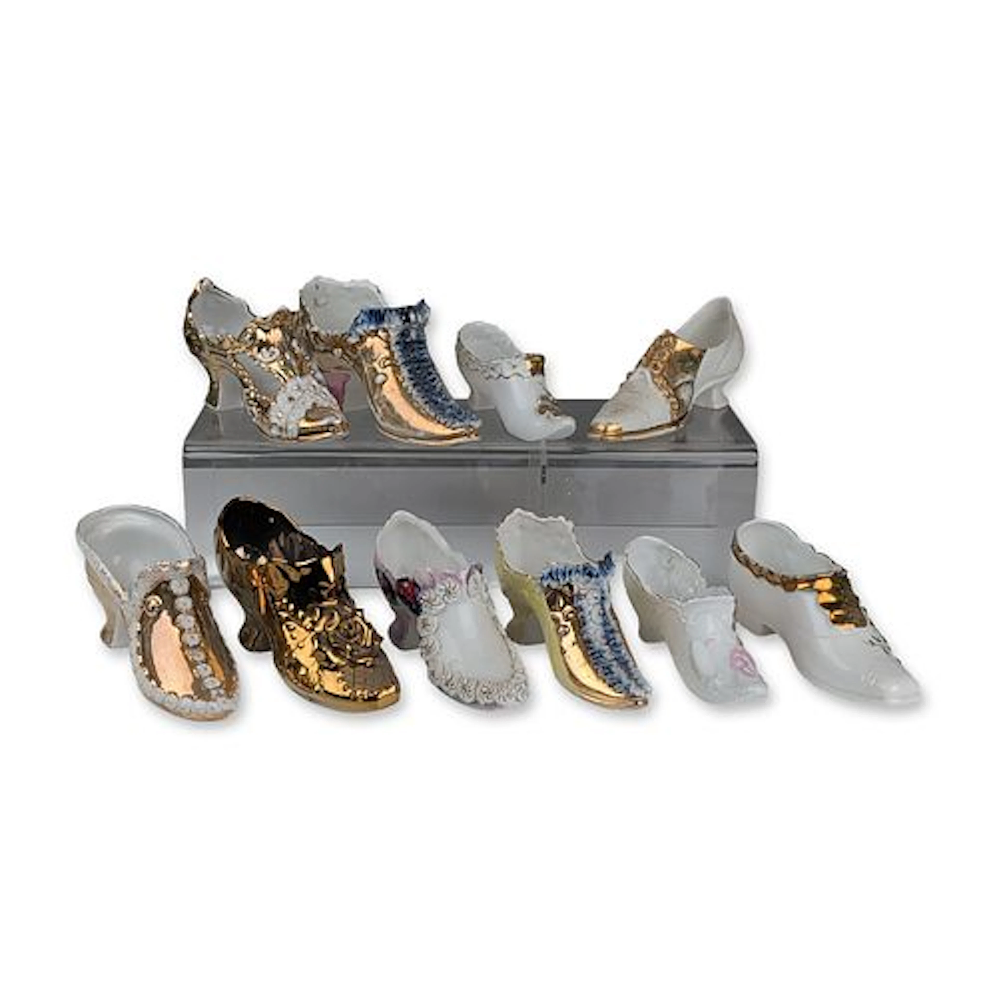 10pc Victorian Style Porcelain Shoe Figurines