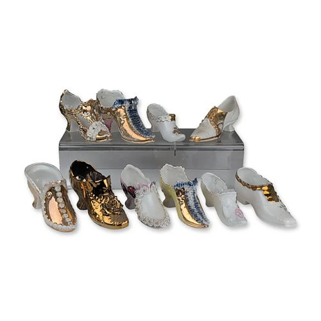 10pc Victorian Style Porcelain Shoe Figurines