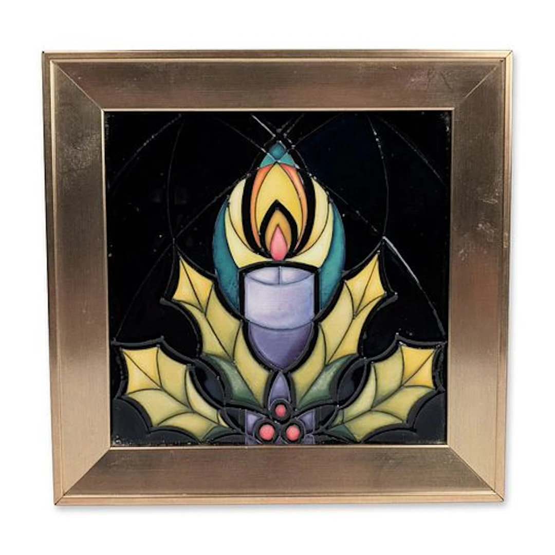 Moorcroft Pottery Trial Framed Christmas Candle Motif Tile