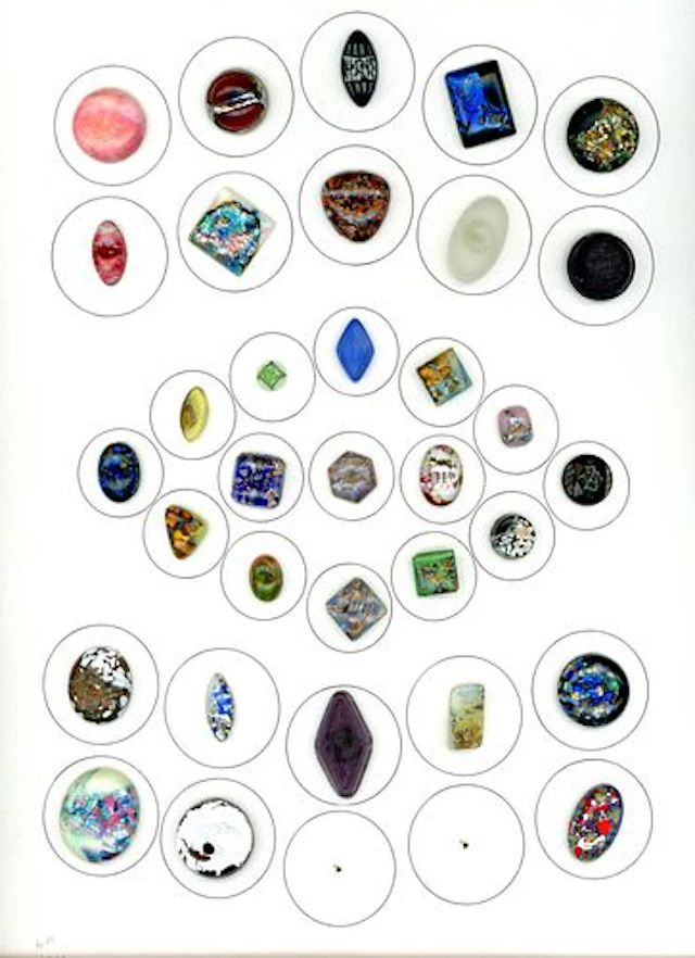 A CARD OF DIVISION ONE COLORFUL GLASS BUTTONS