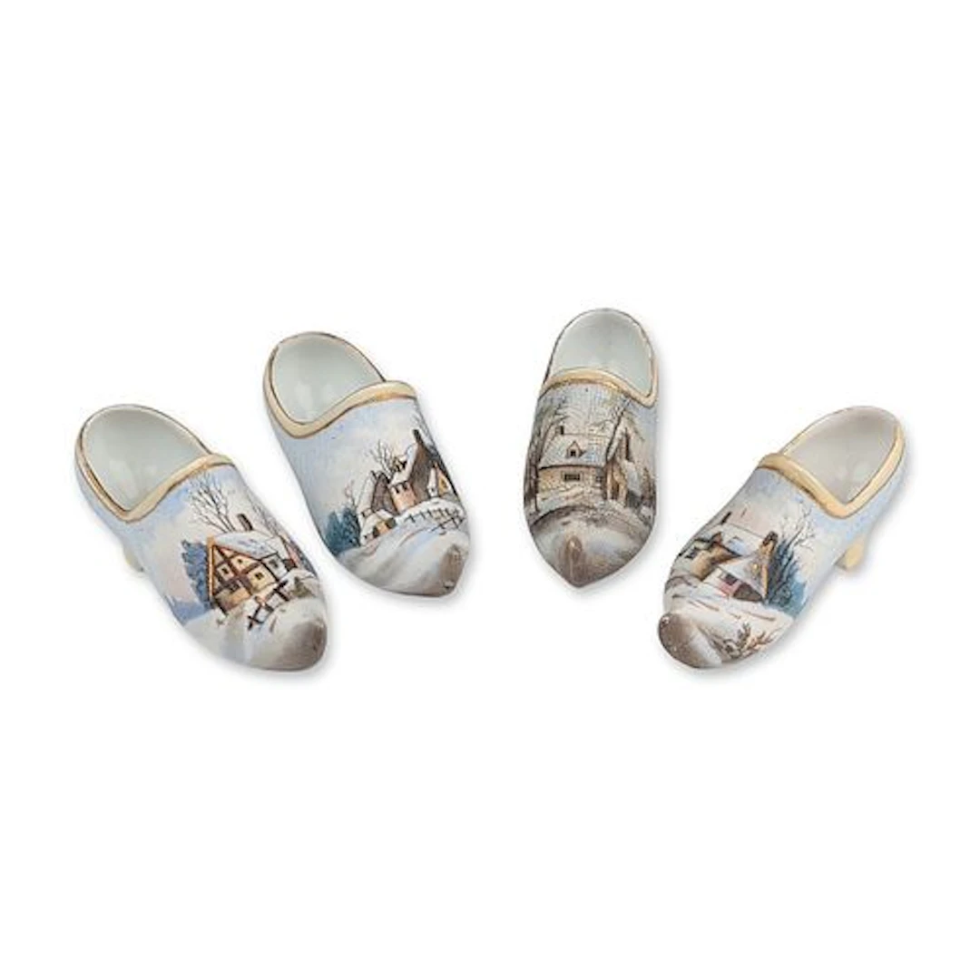 Set of German Hand Painted Winter Landscape Porcelain Figurines