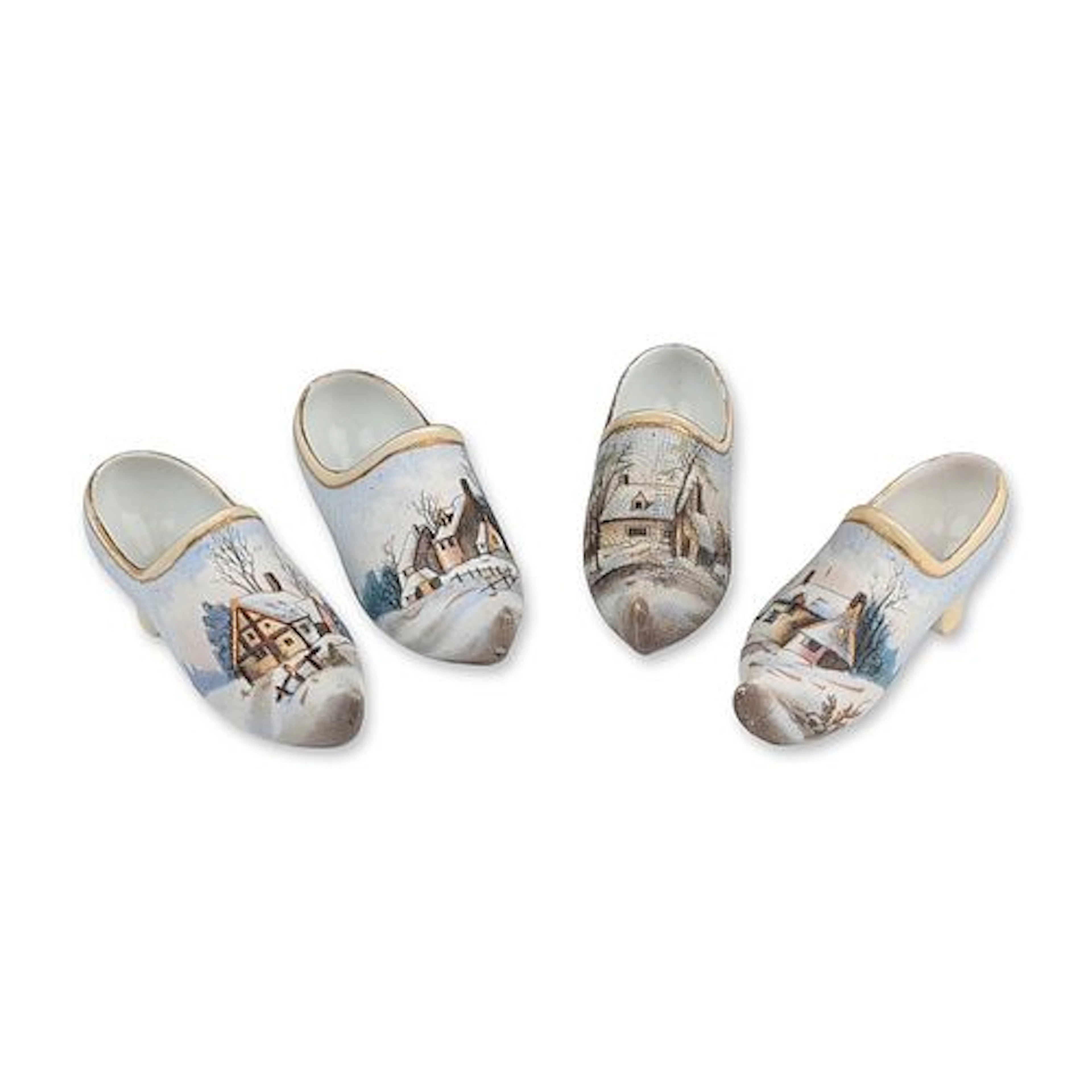 Set of German Hand Painted Winter Landscape Porcelain Figurines