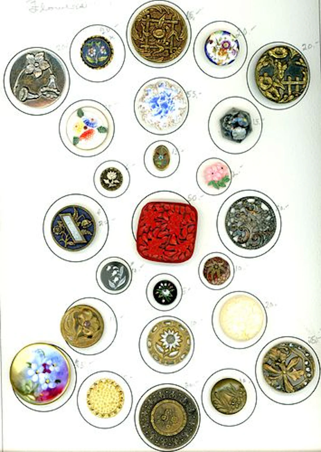 A CARD OF DIVISION ONE AND THREE PICTORIAL BUTTONS