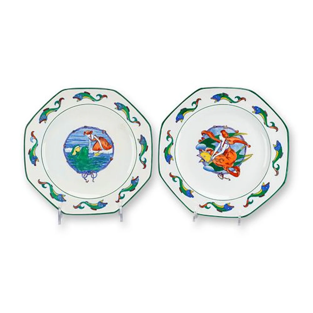 2pc Wedgwood Earthenware Thumbelina Pattern Octagonal Plates, circa 1912