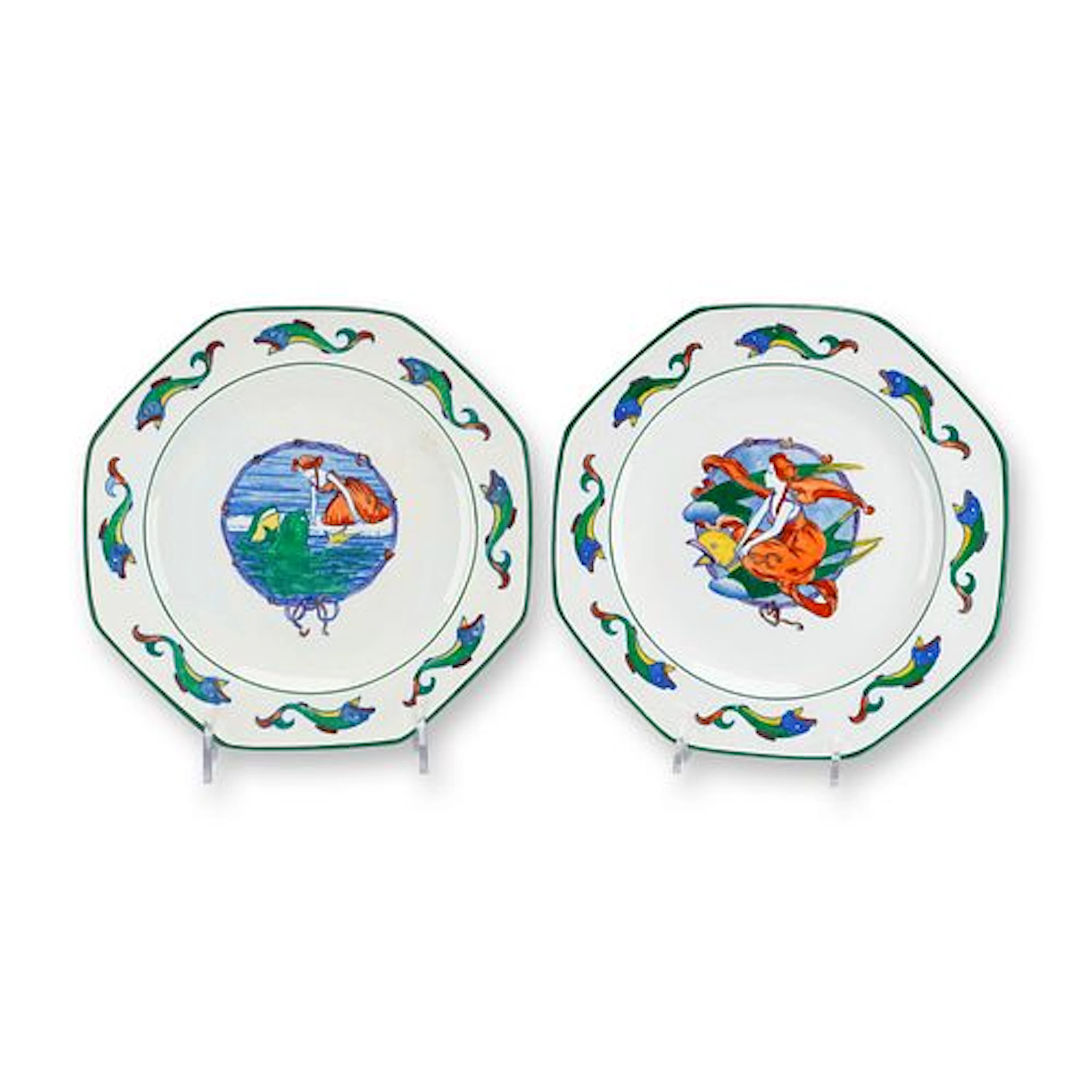 2pc Wedgwood Earthenware Thumbelina Pattern Octagonal Plates, circa 1912