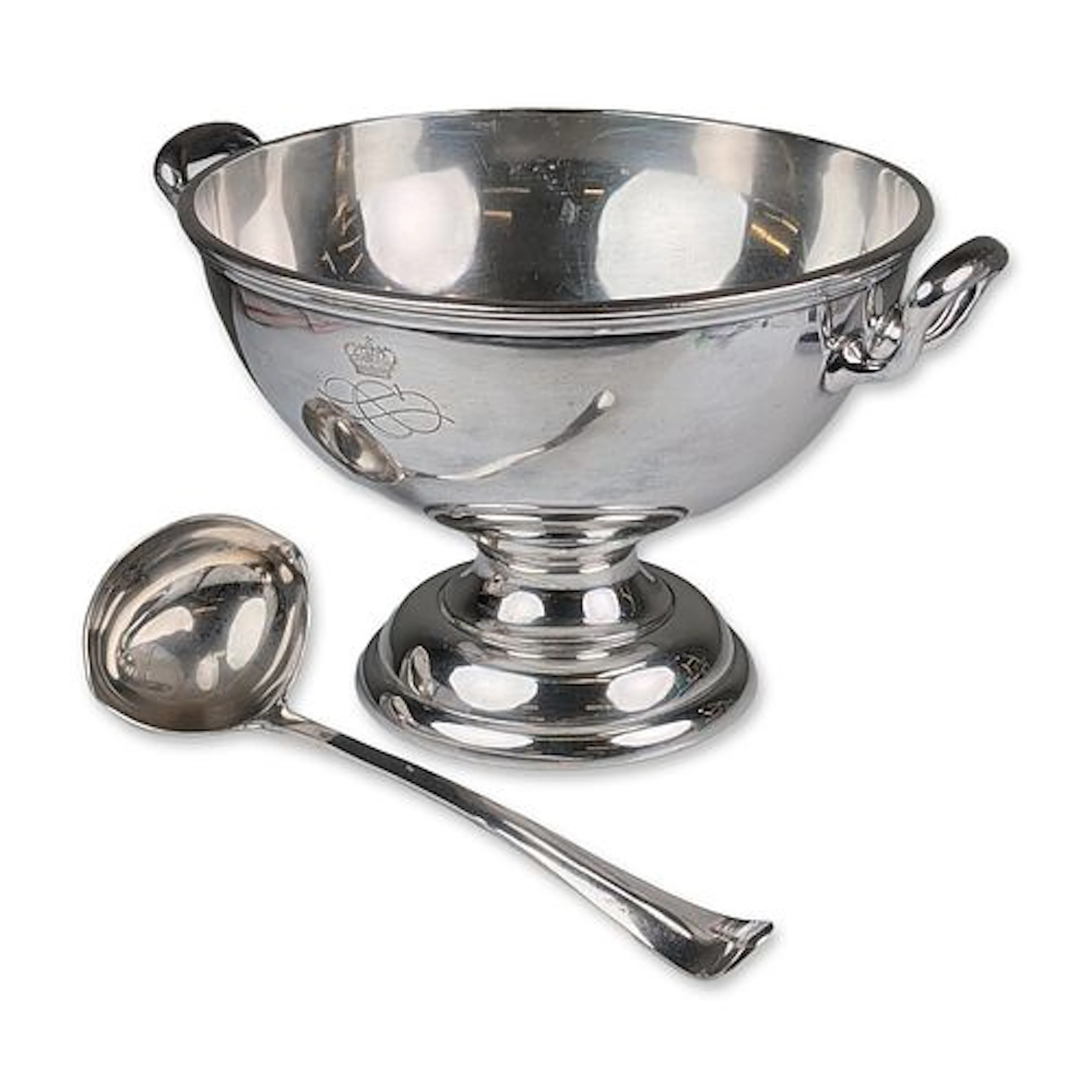 2pc Raimond Silver Cosulich Line MS Vulcania/Saturina Punch Bowl and