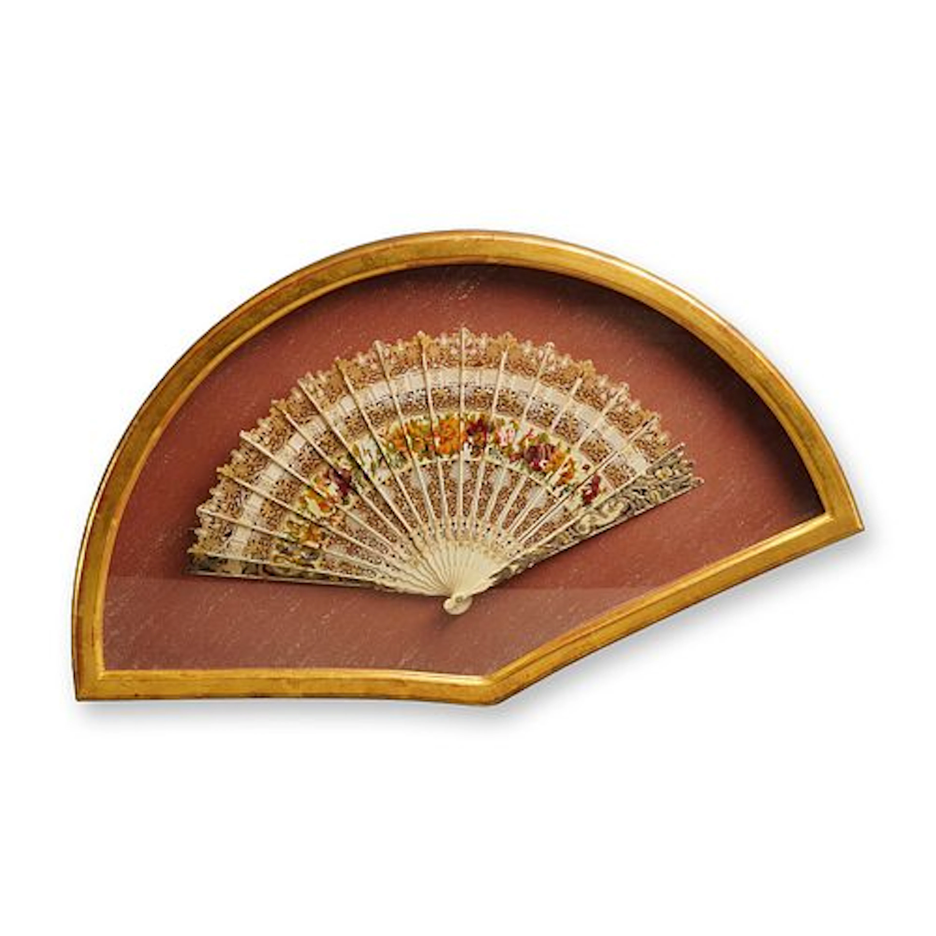 European Folding Fan with Floral Design and Gilded Accents