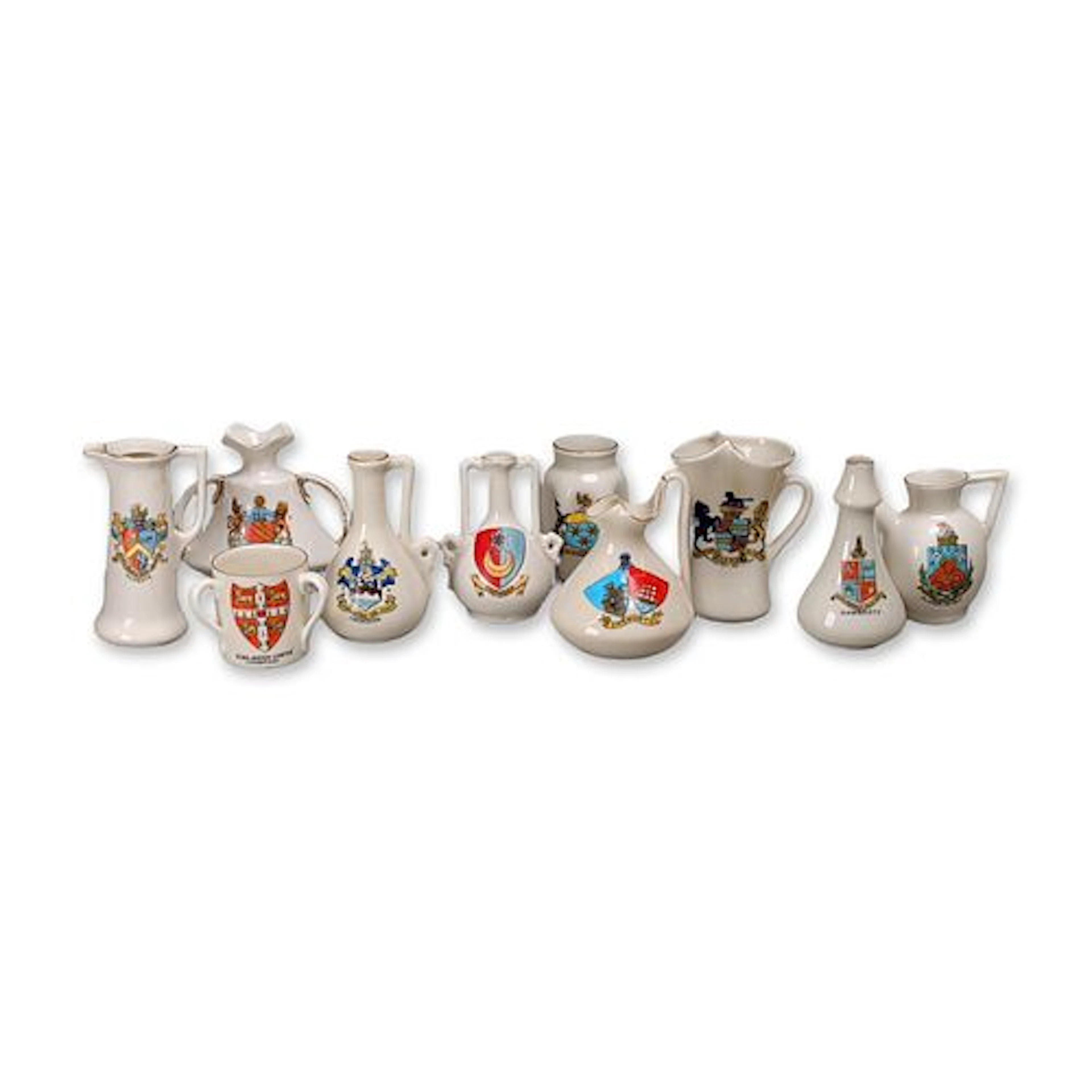 10pc Collection of British Porcelain Heraldic Souvenir Crested China Figurines