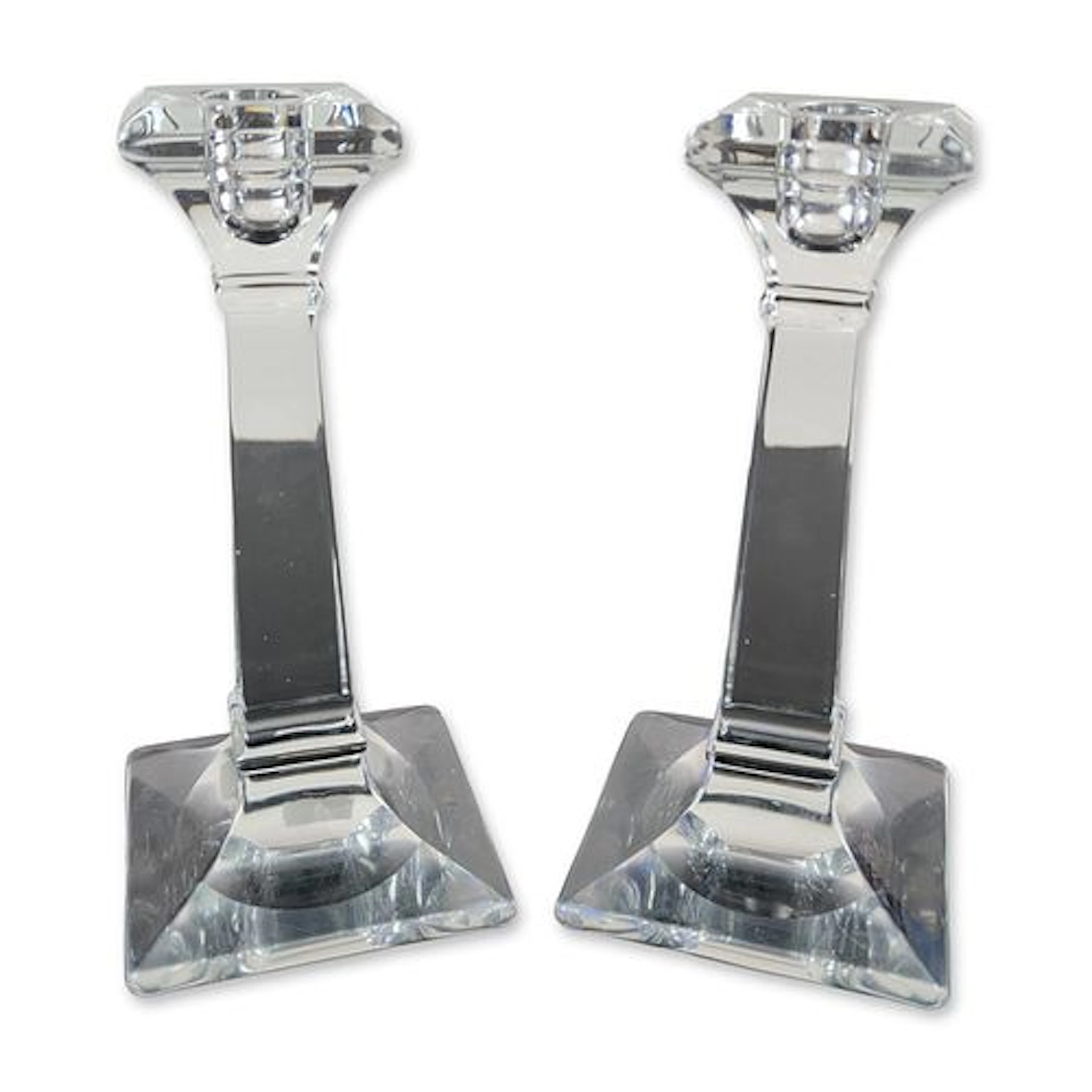 Pair of Vintage Glass Column Candlesticks, Attributed to Heisey, Aristocrat