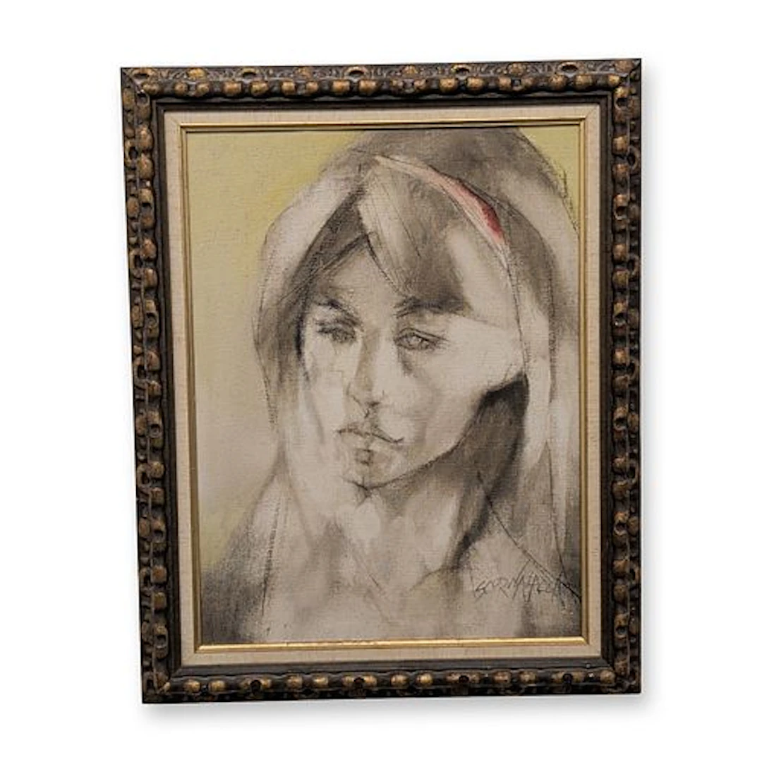 Anthony Scornavacca (American 1926-1986) Mixed Media Portrait on Canvas, Signed