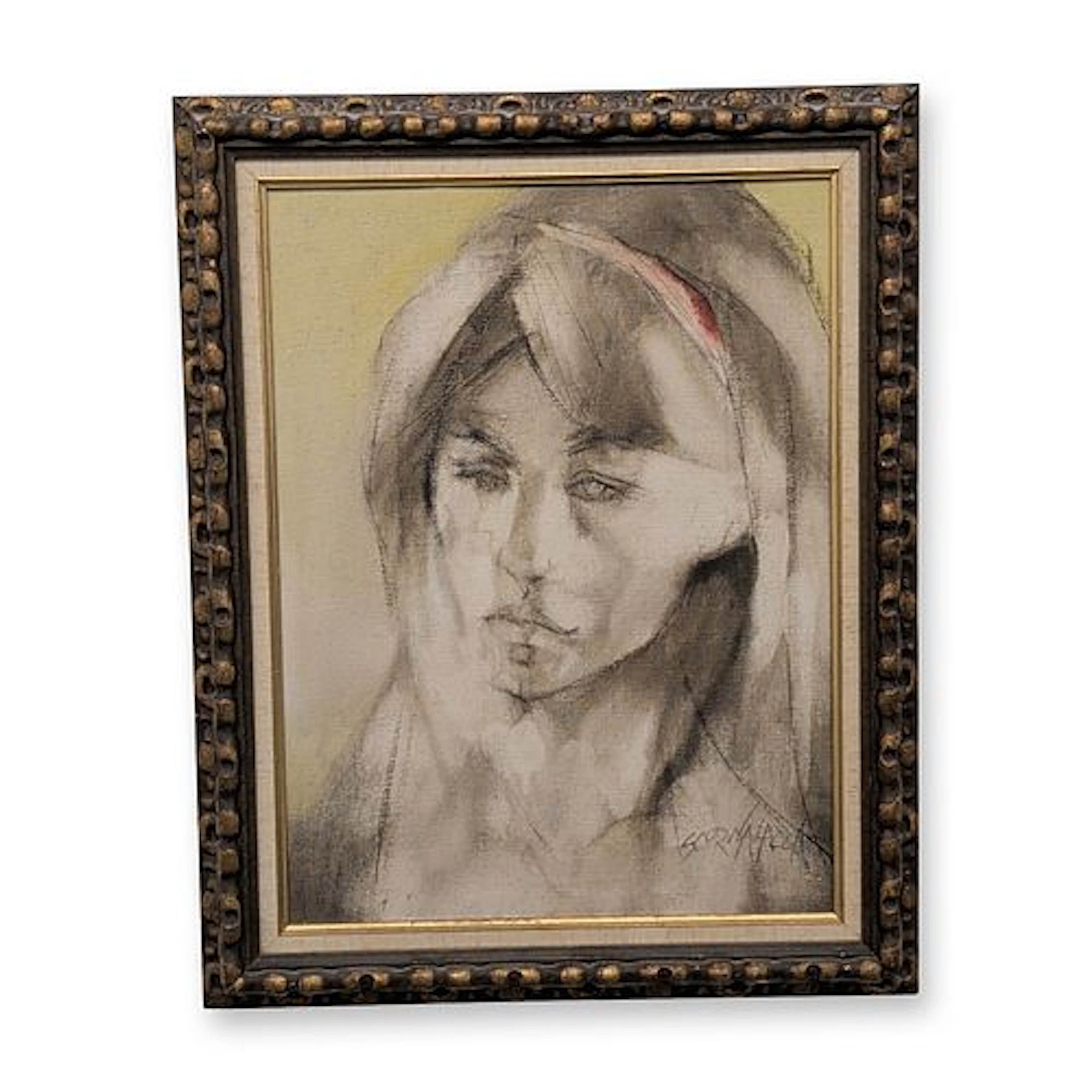 Anthony Scornavacca (American 1926-1986) Mixed Media Portrait on Canvas, Signed