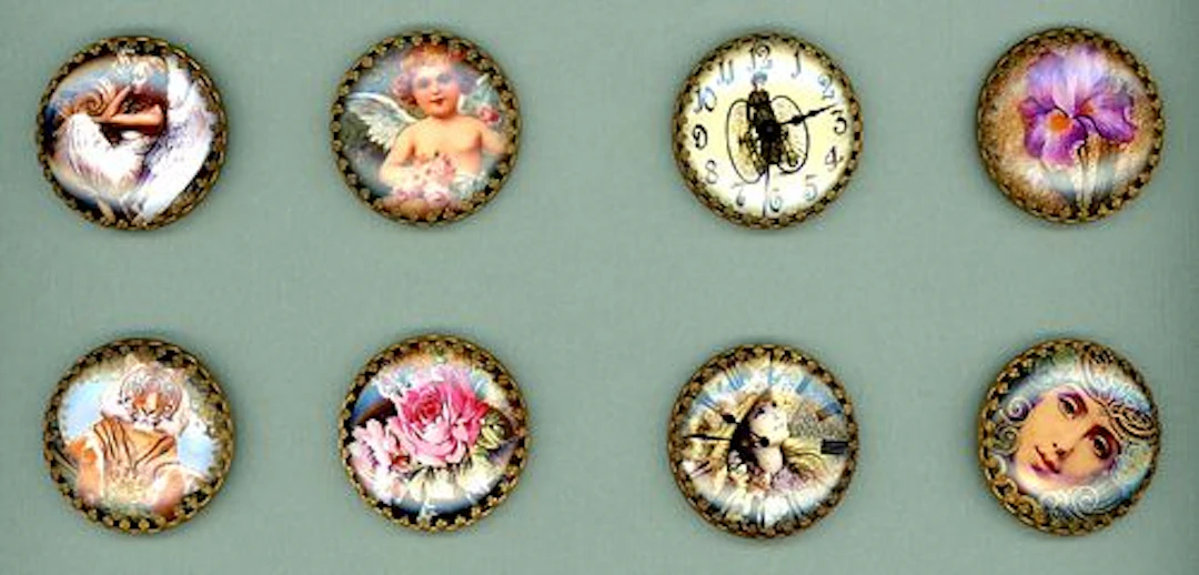 A SMALL CARD OF DIVISION THREE GLASS IN METAL BUTTONS