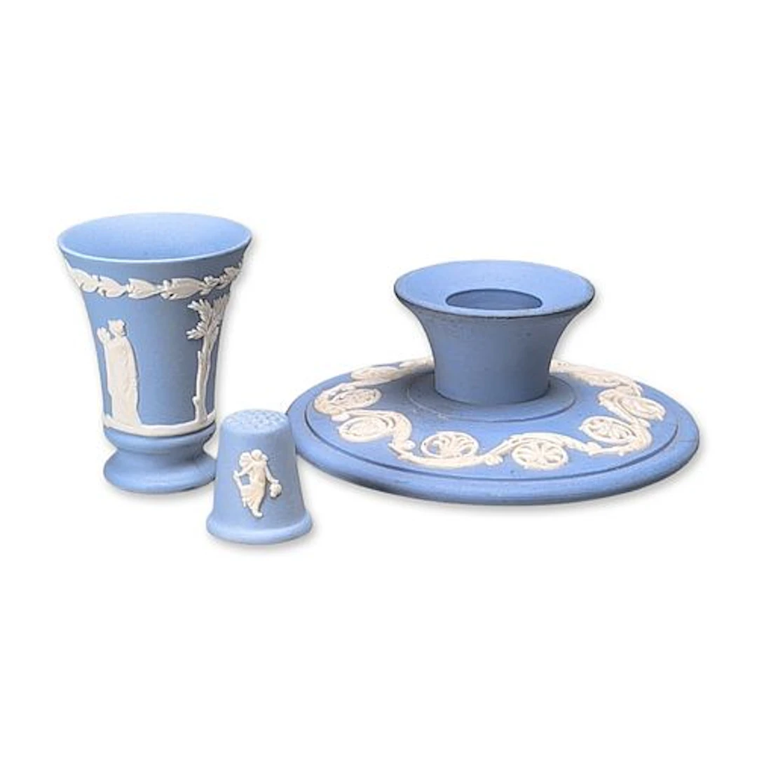 3pc Wedgwood Blue Jasperware Table Articles Grouping