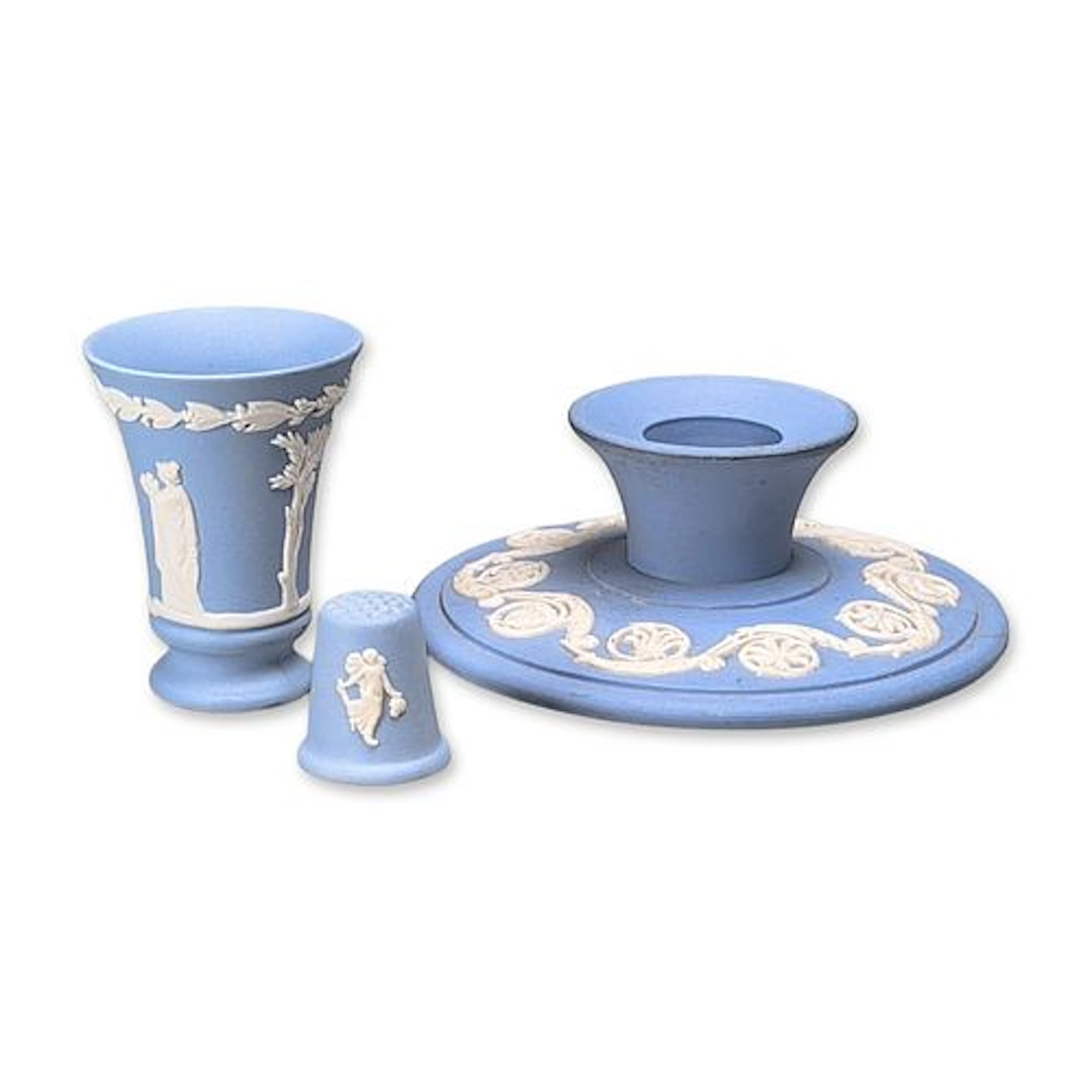 3pc Wedgwood Blue Jasperware Table Articles Grouping