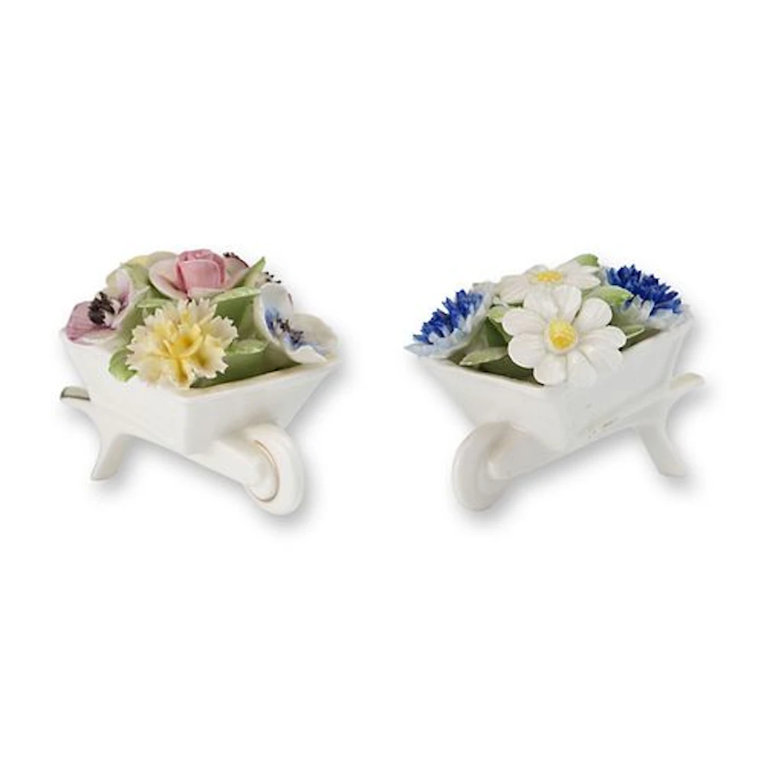 Pair of Royal Doulton Bone China Floral Wheelbarrows