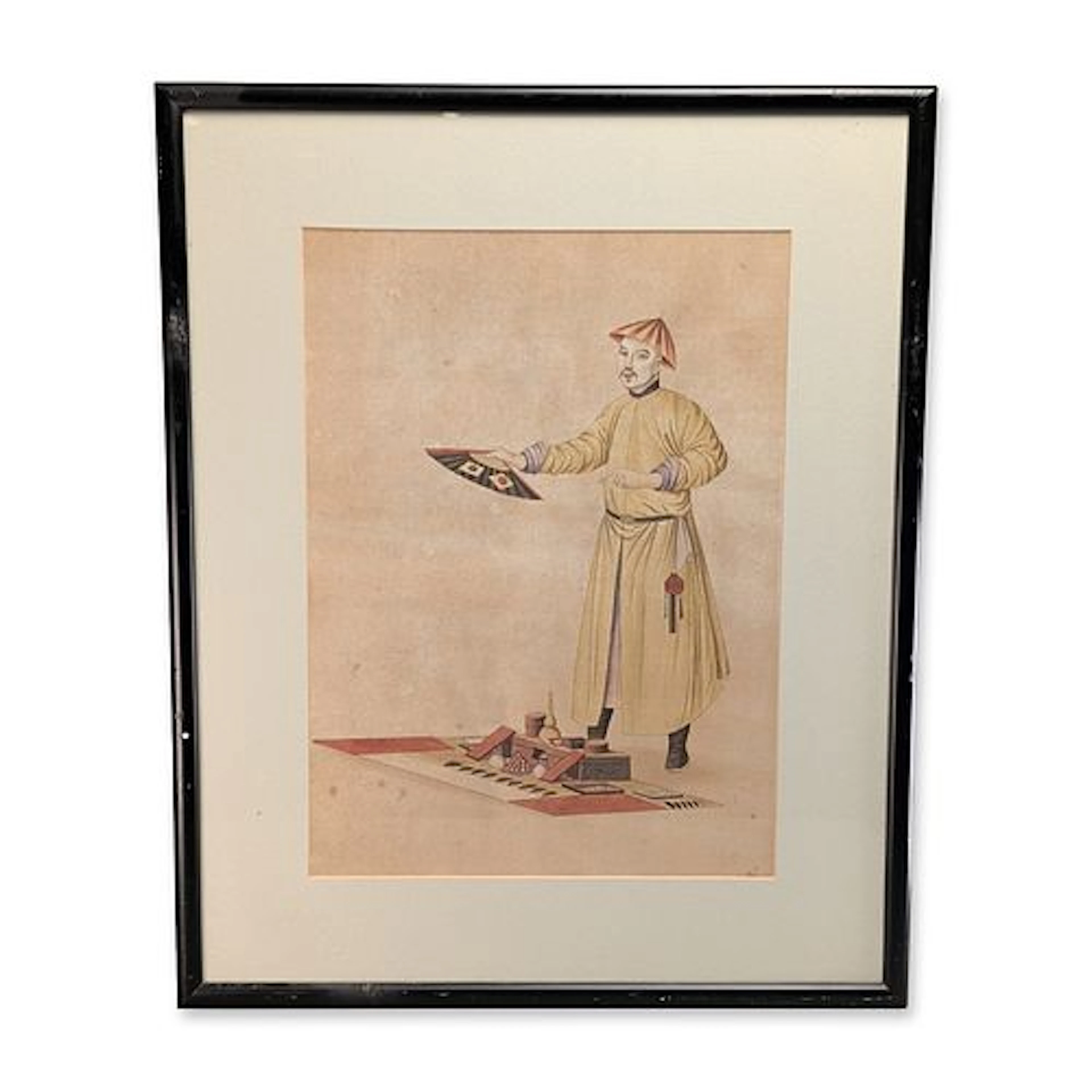 Chinese Export Watercolor on Paper, Itinerant Vendor