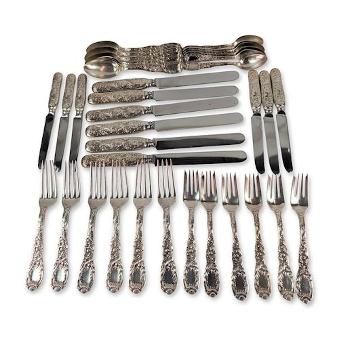 36pc Tiffany and Co. Sterling Silver Flatware Service, Chrysanthemum