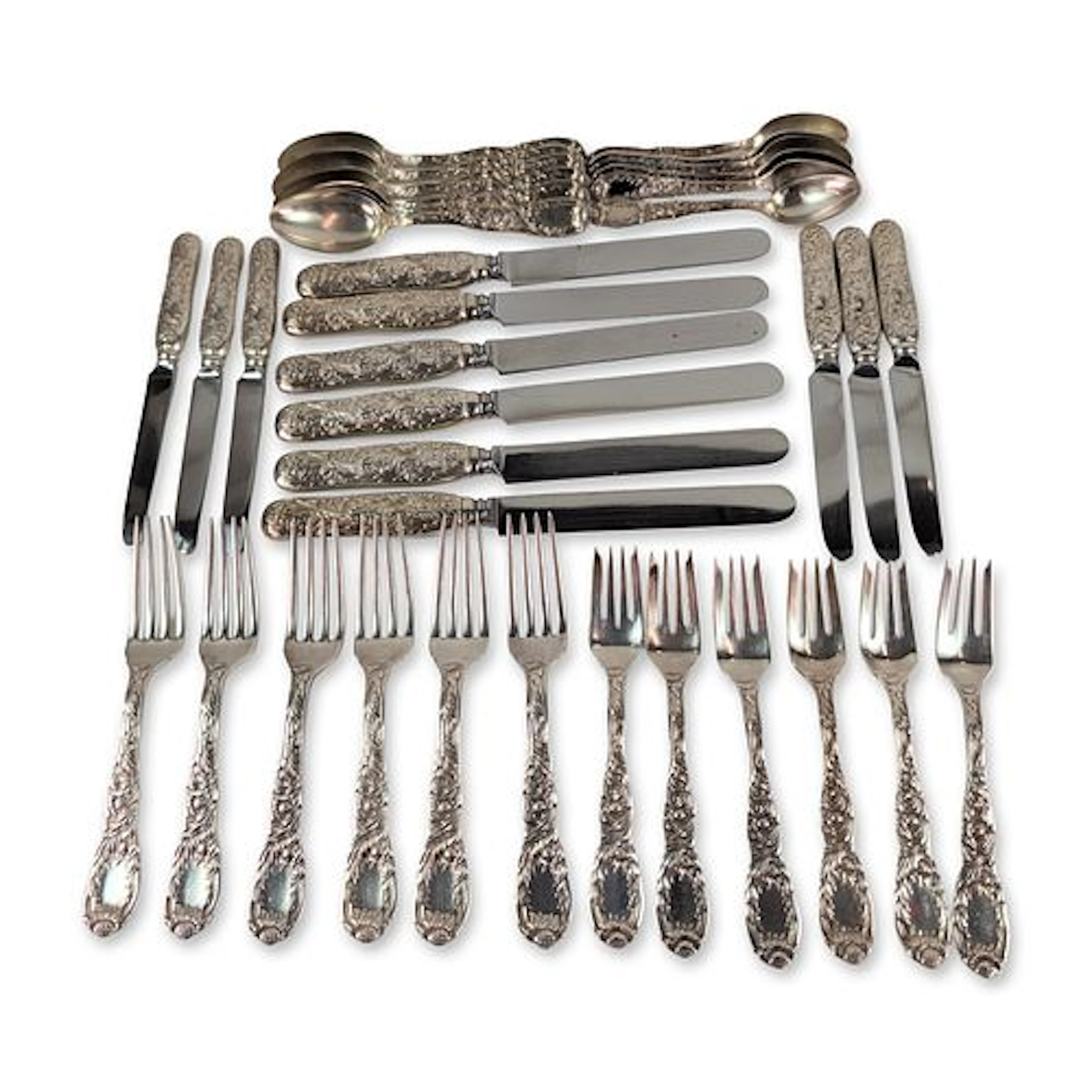 36pc Tiffany and Co. Sterling Silver Flatware Service, Chrysanthemum