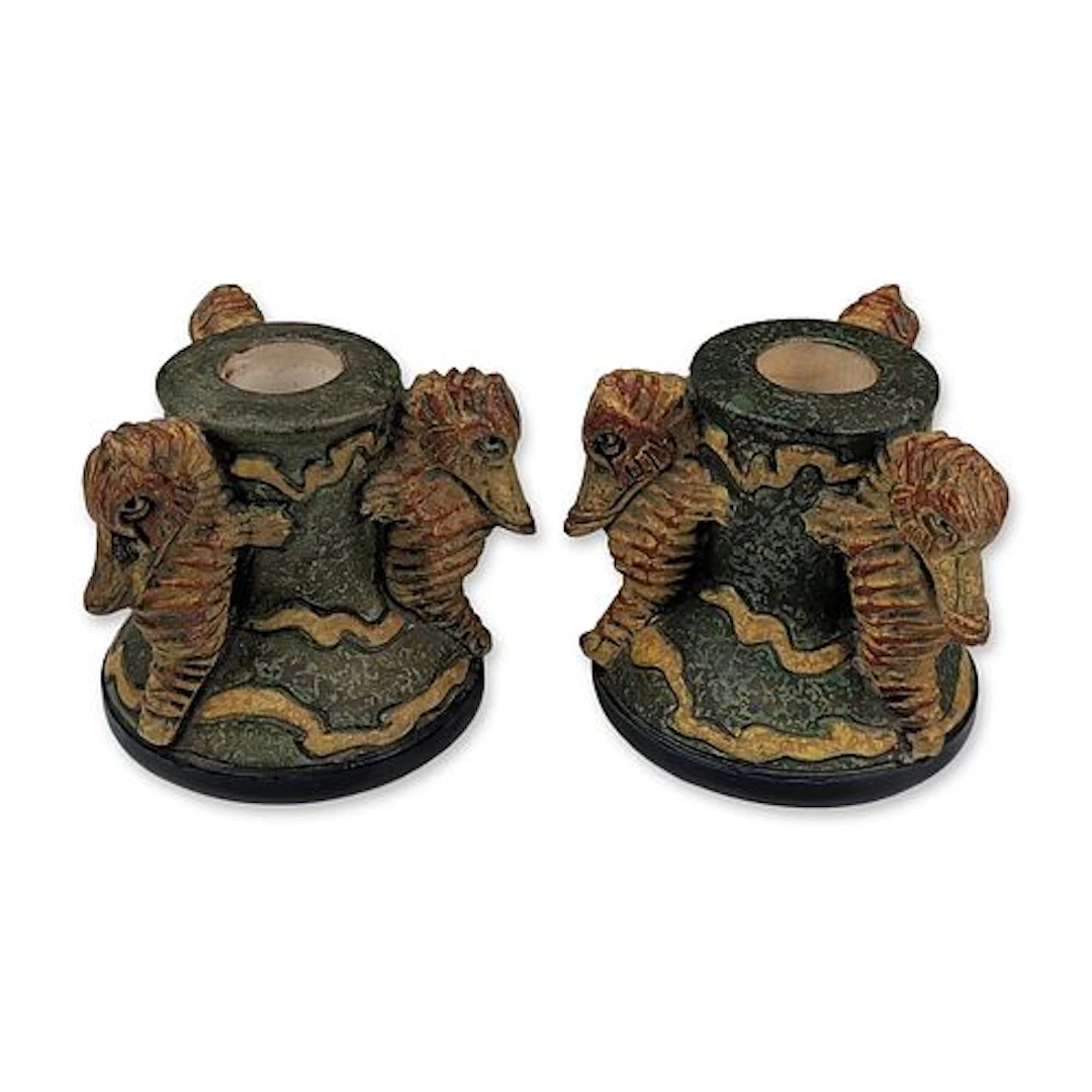 Pair of Amphora Czecho-Slovakia Ceramic Seahorse Candleholders