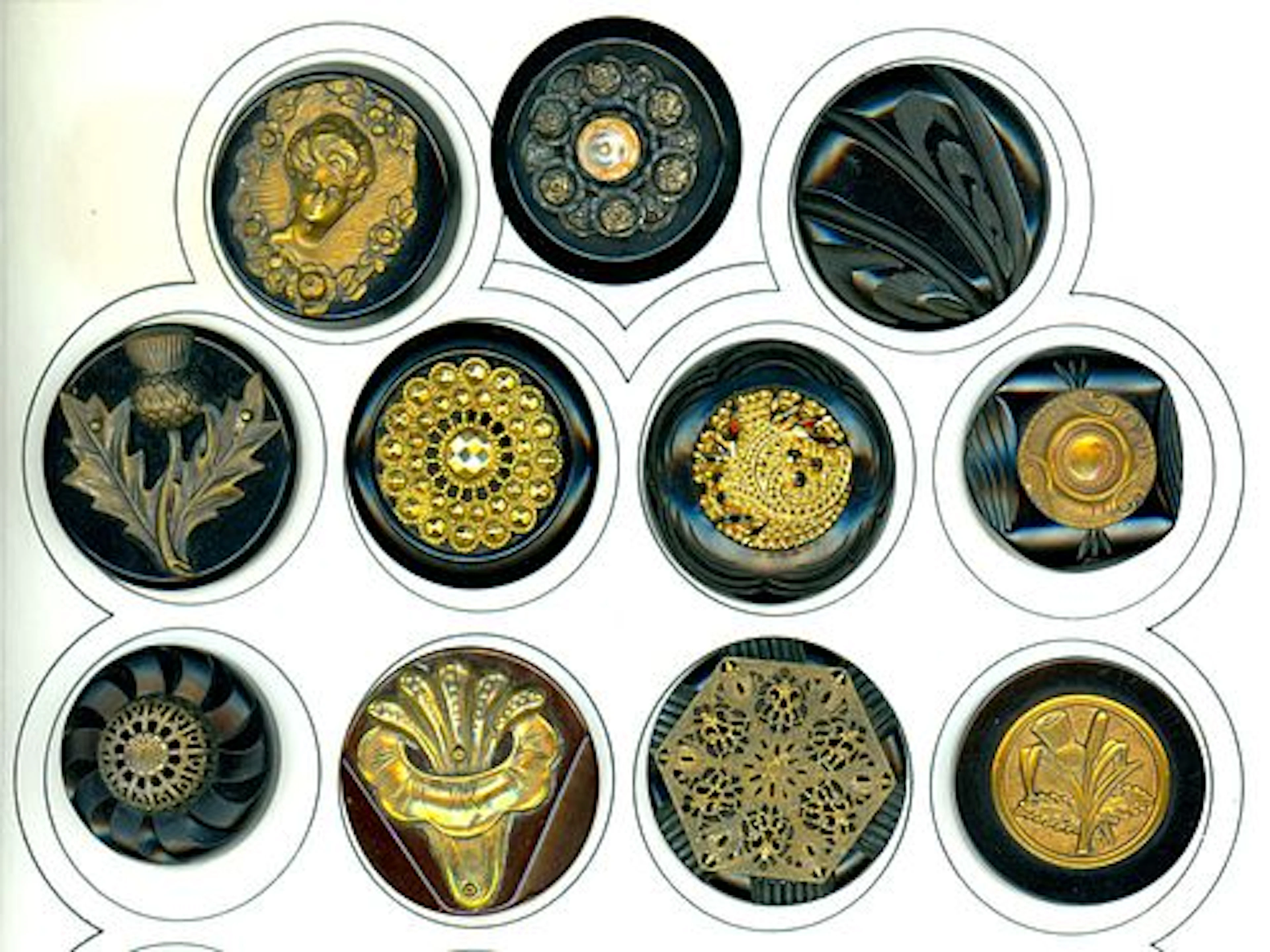 A PARTIAL CARD OF DIVISION THREE BAKELITE BUTTONS