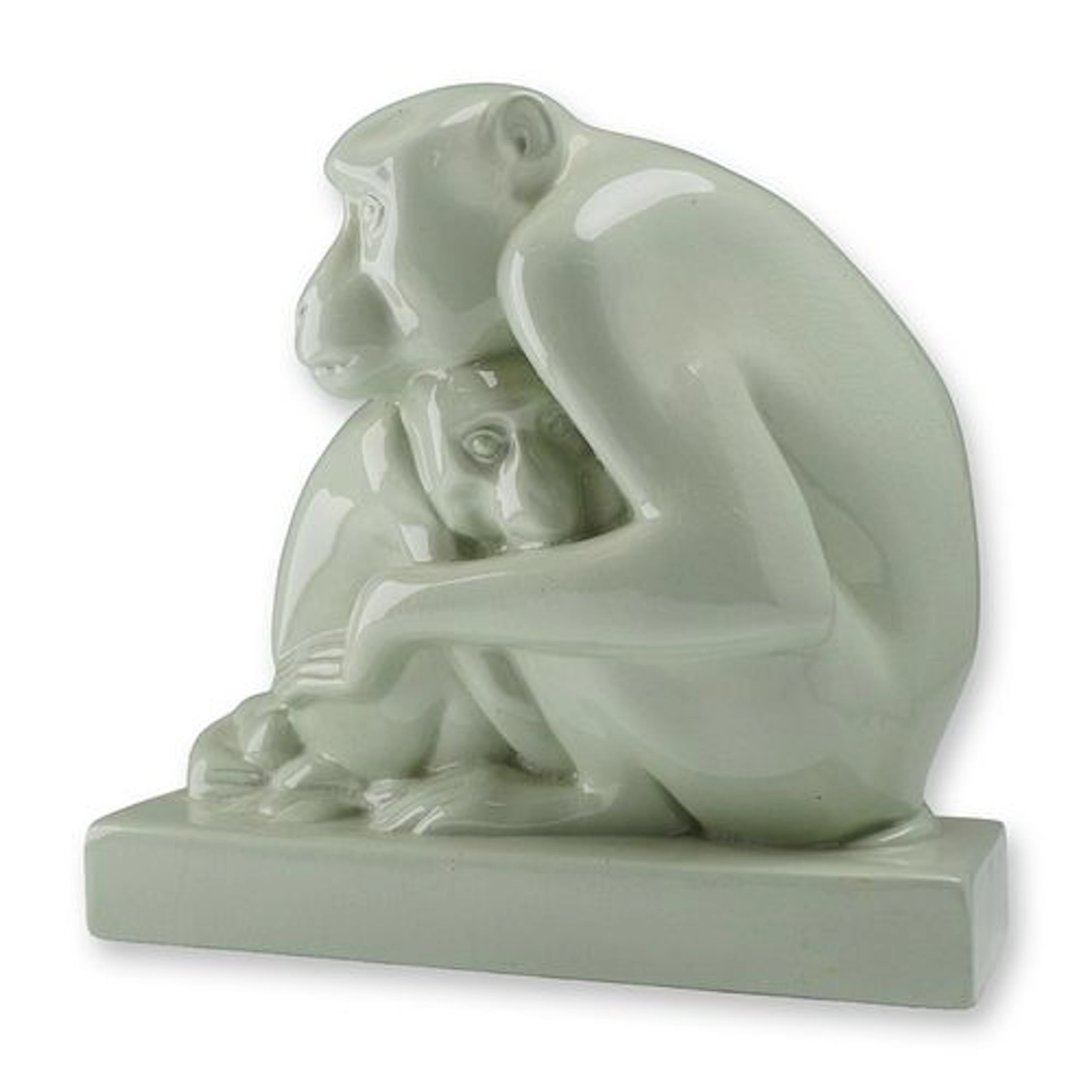 Wedgwood by John Skeaping Celadon Glazed Monkey and Young Figurine
