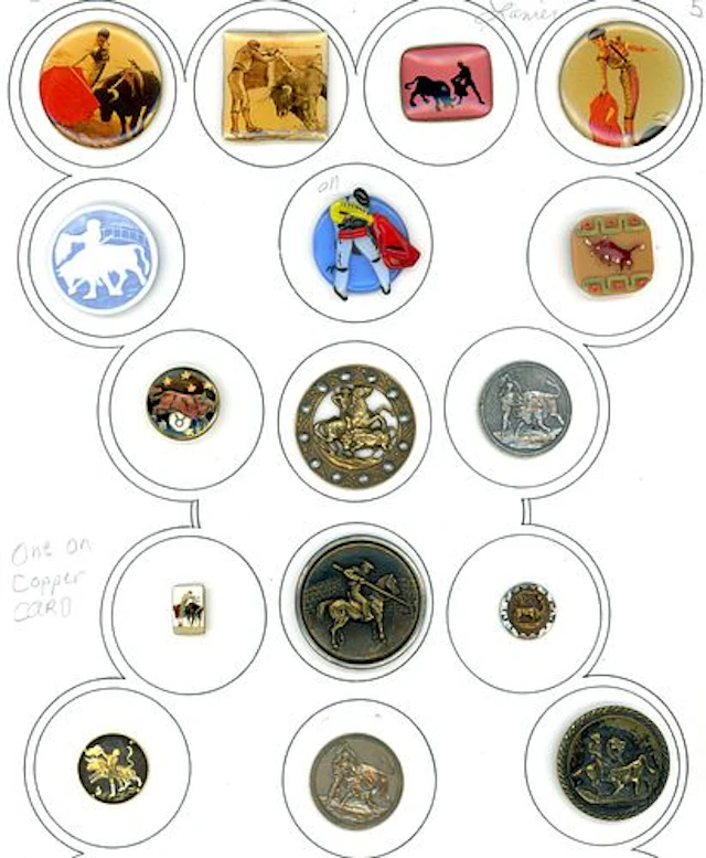 A CARD OF DIVISION ONE AND THREE BULL BUTTONS