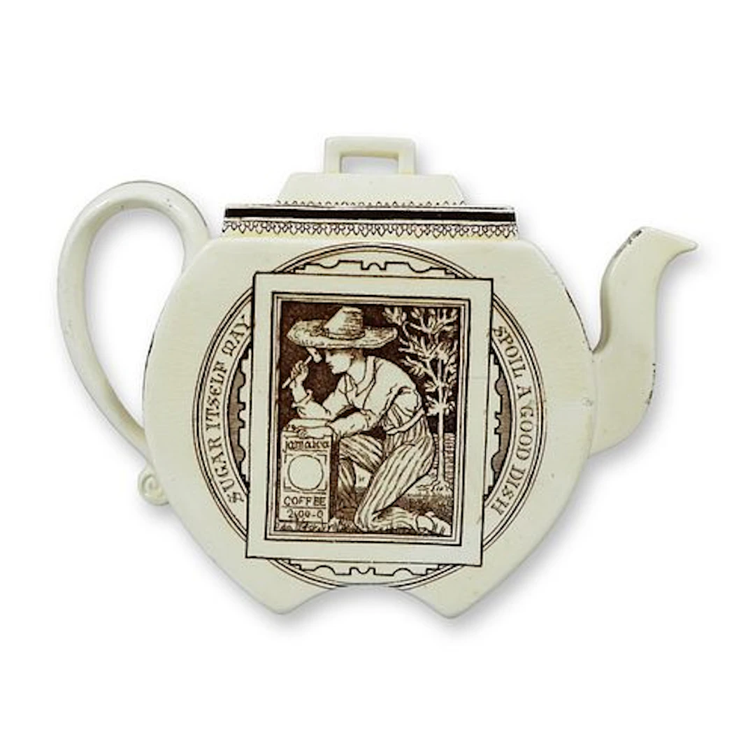 Wedgwood Transfer Printed Creamware Jamaica Coffee Teapot and Cover