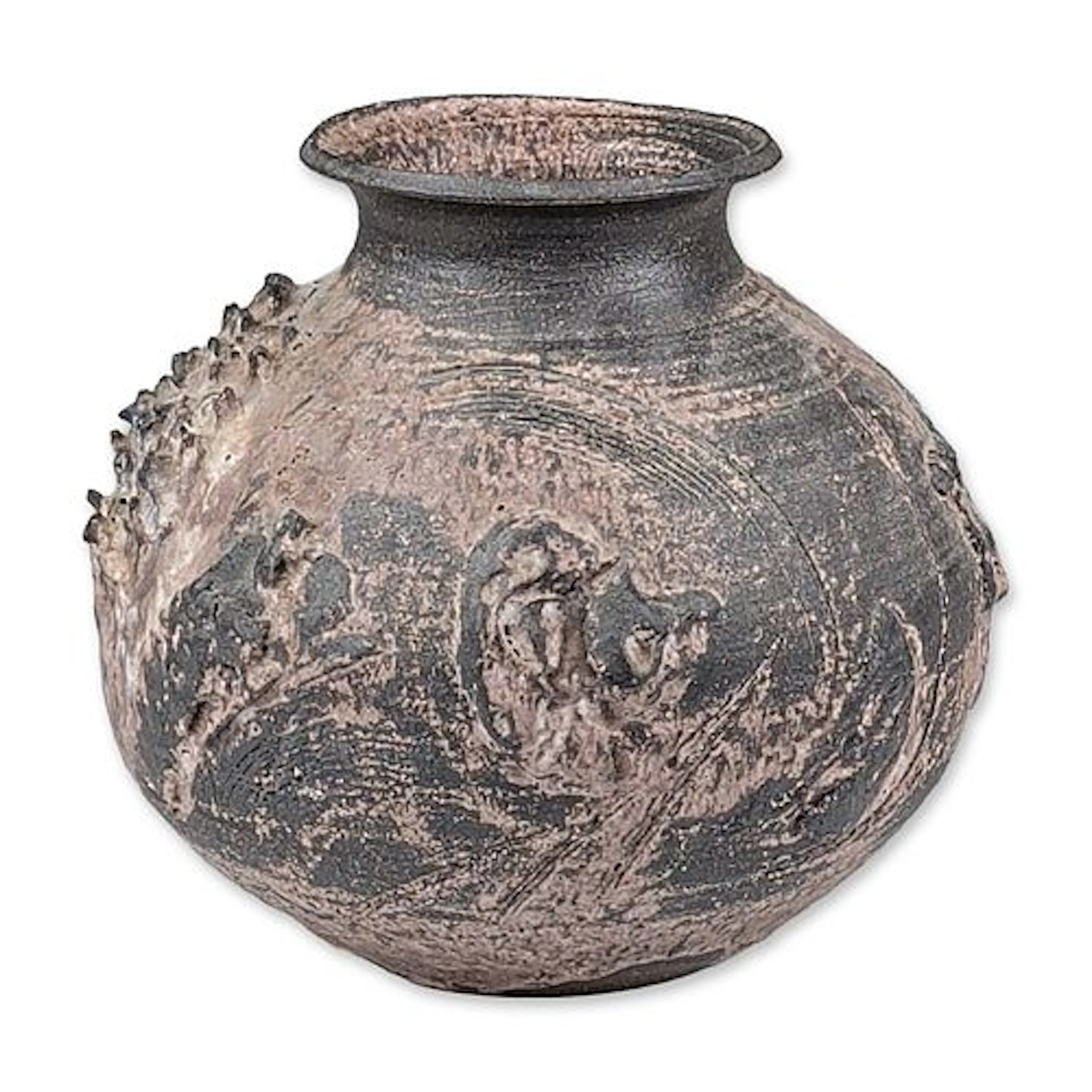 Brutalist Style Textured Stoneware Studio Pottery Vessel