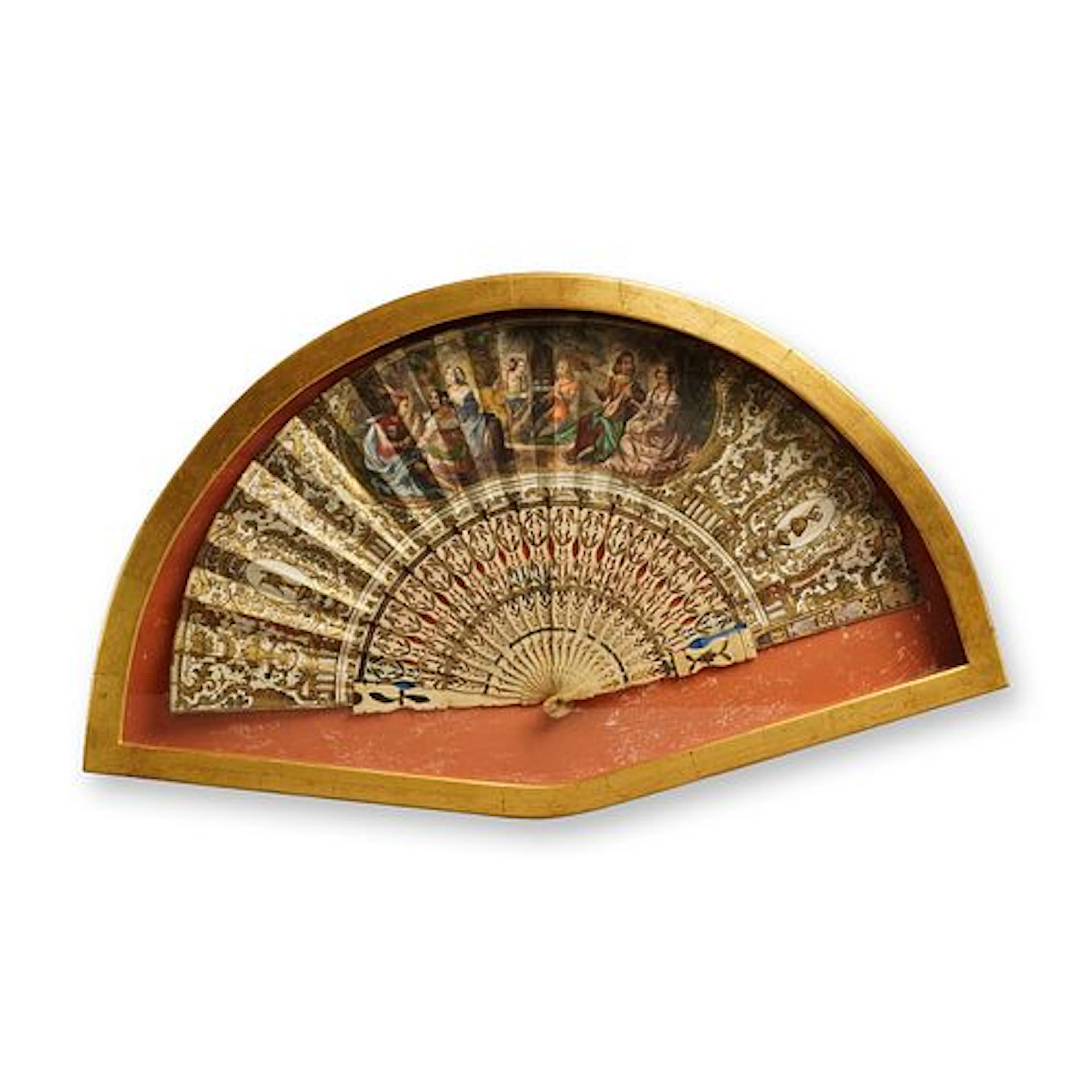 European Folding Fan with Rococo Revival Scene and Gilded Accents