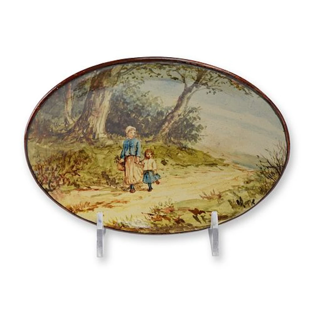 Doulton Lambeth Hand Painted Oval Earthenware Dish