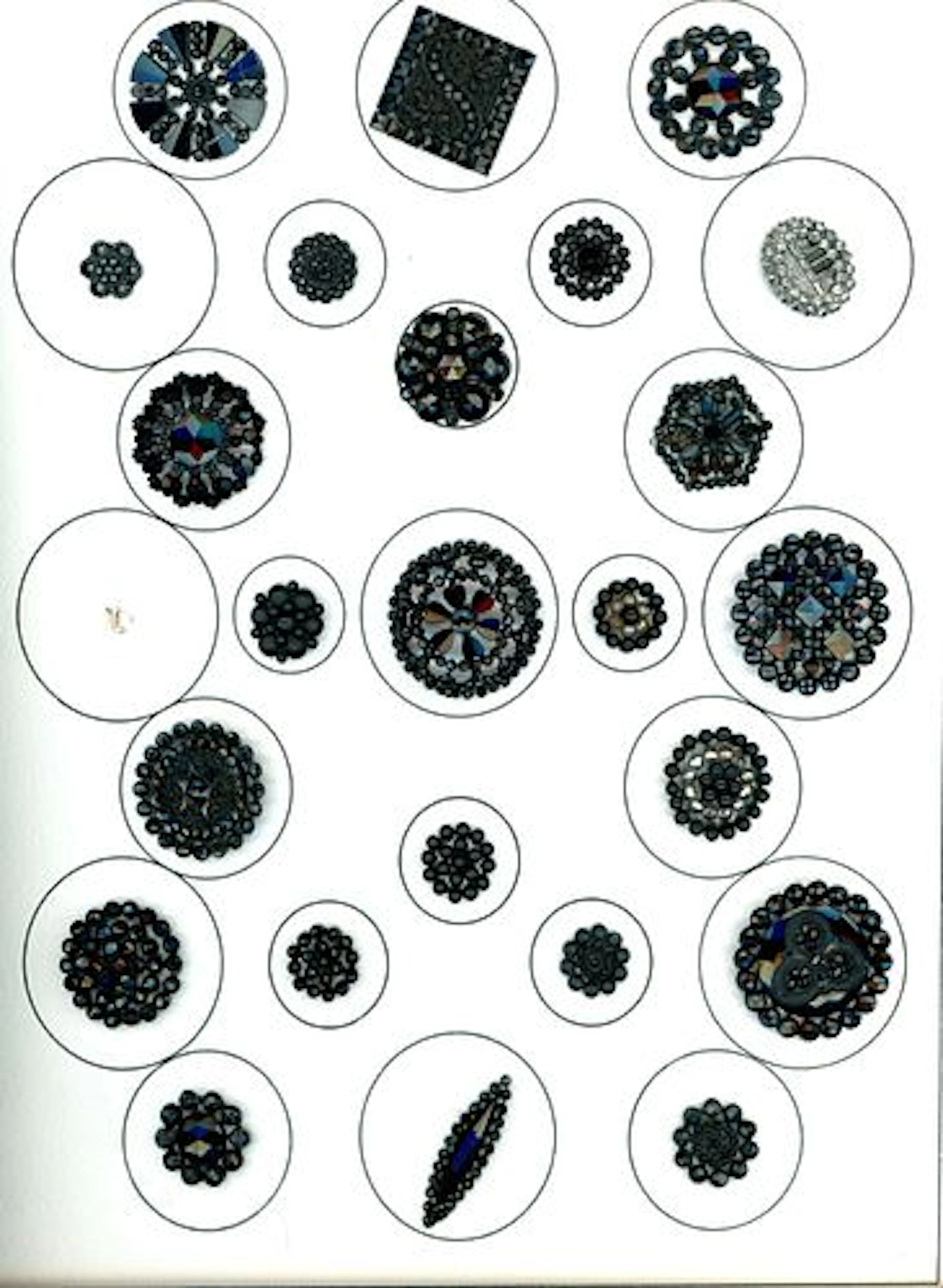 A CARD OF DIVISION ONE SPECIALIZED BLACK GLASS BUTTONS