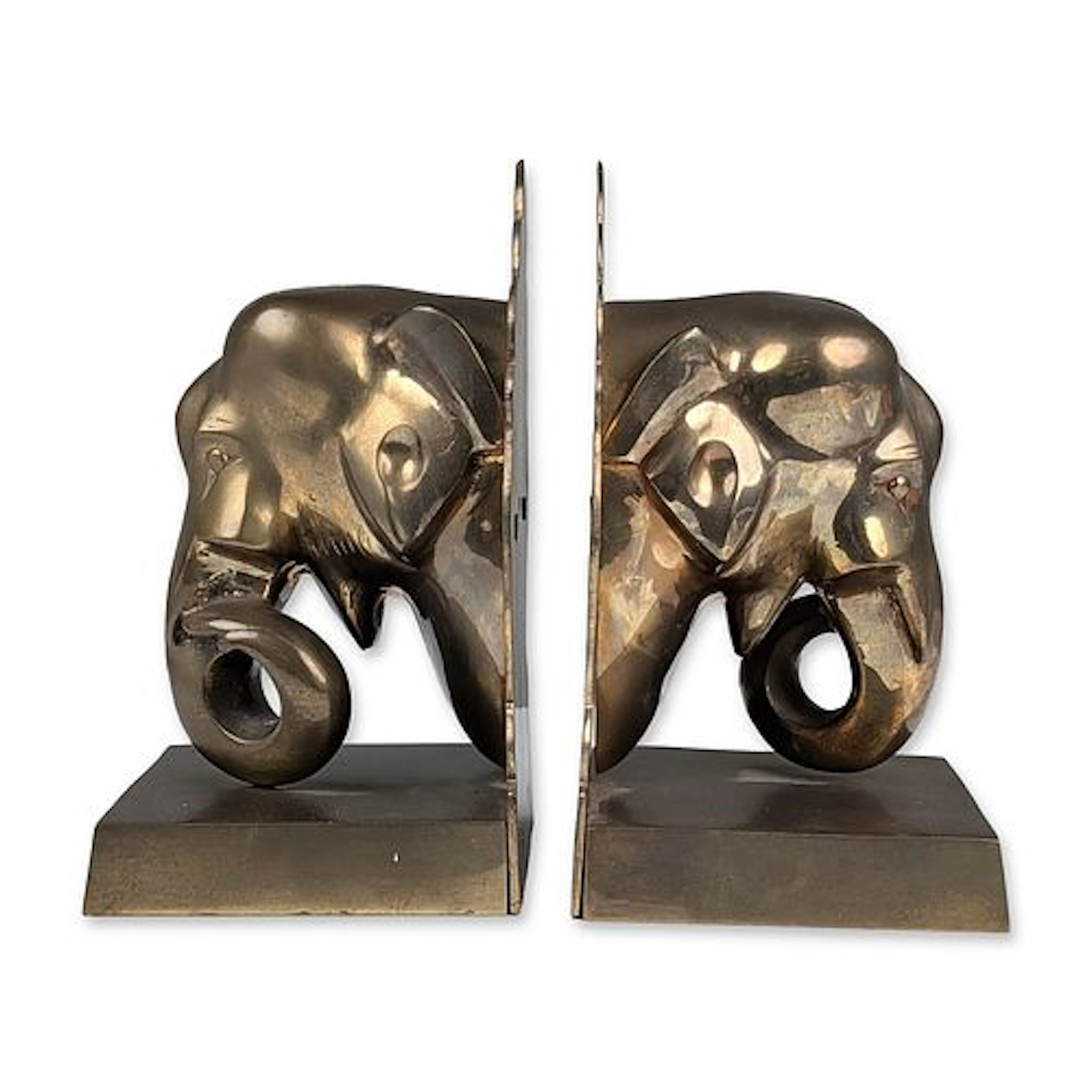Pair of Gatco Solid Brass Elephant Head Bookends