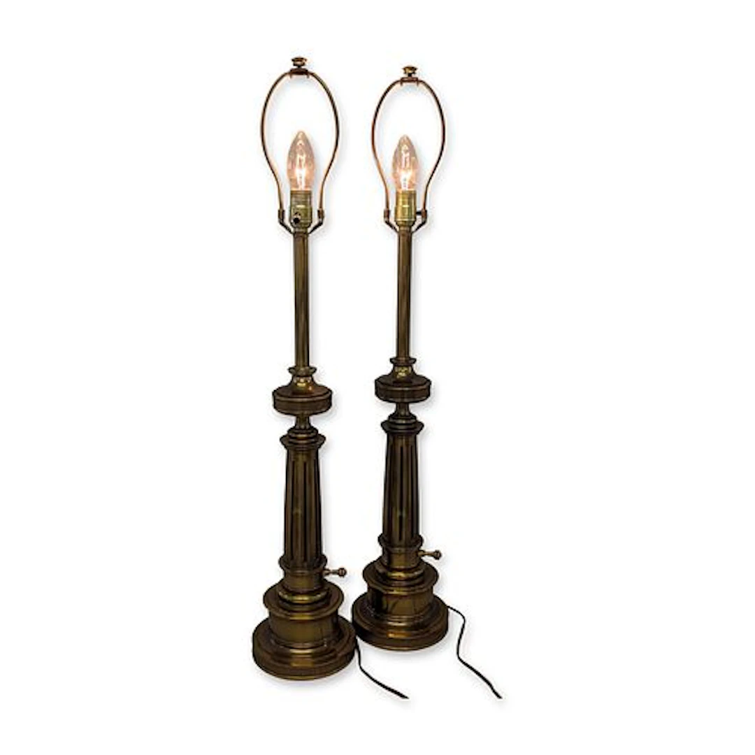 2pc Stiffel Company Neoclassical Fluted Brass Table Lamps