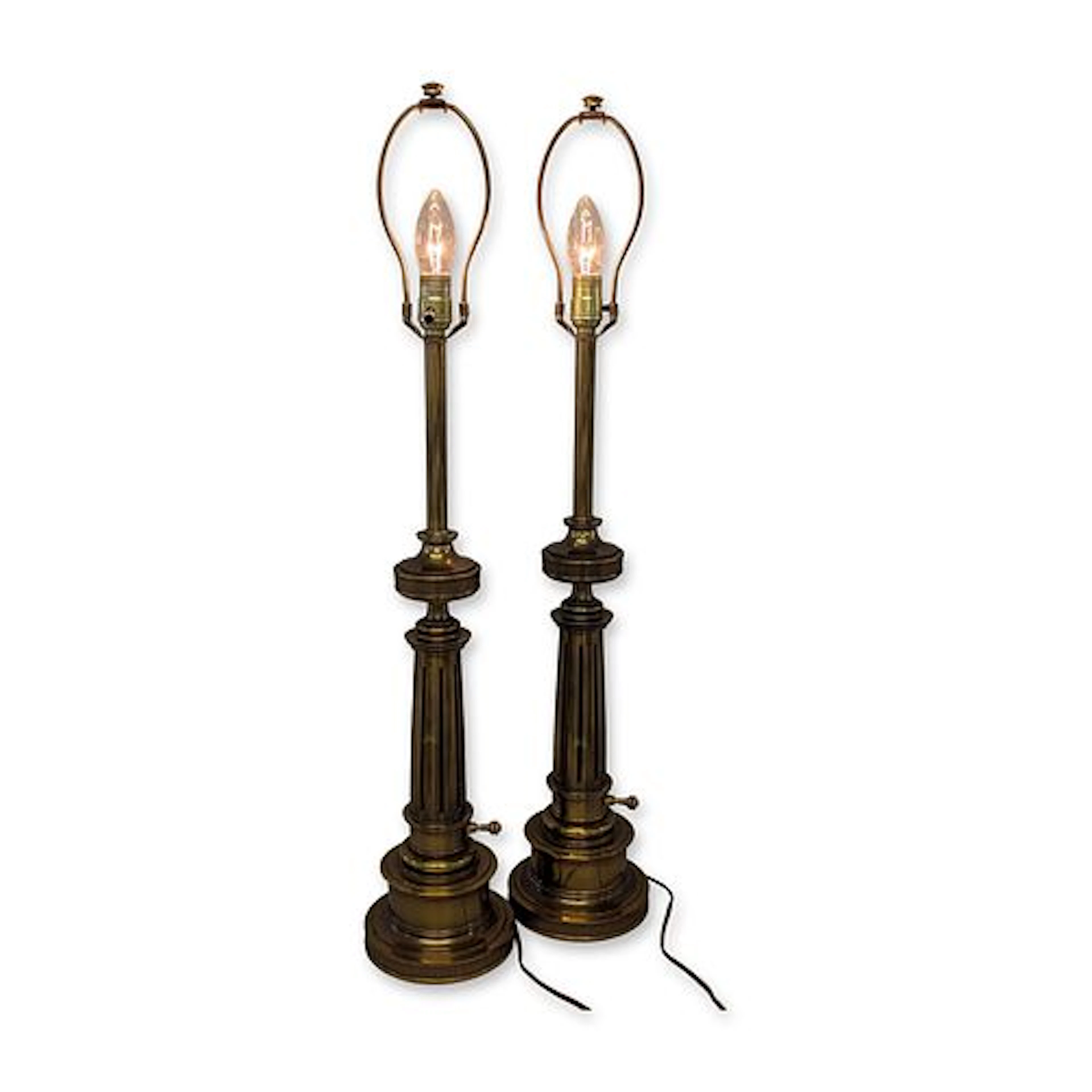 2pc Stiffel Company Neoclassical Fluted Brass Table Lamps