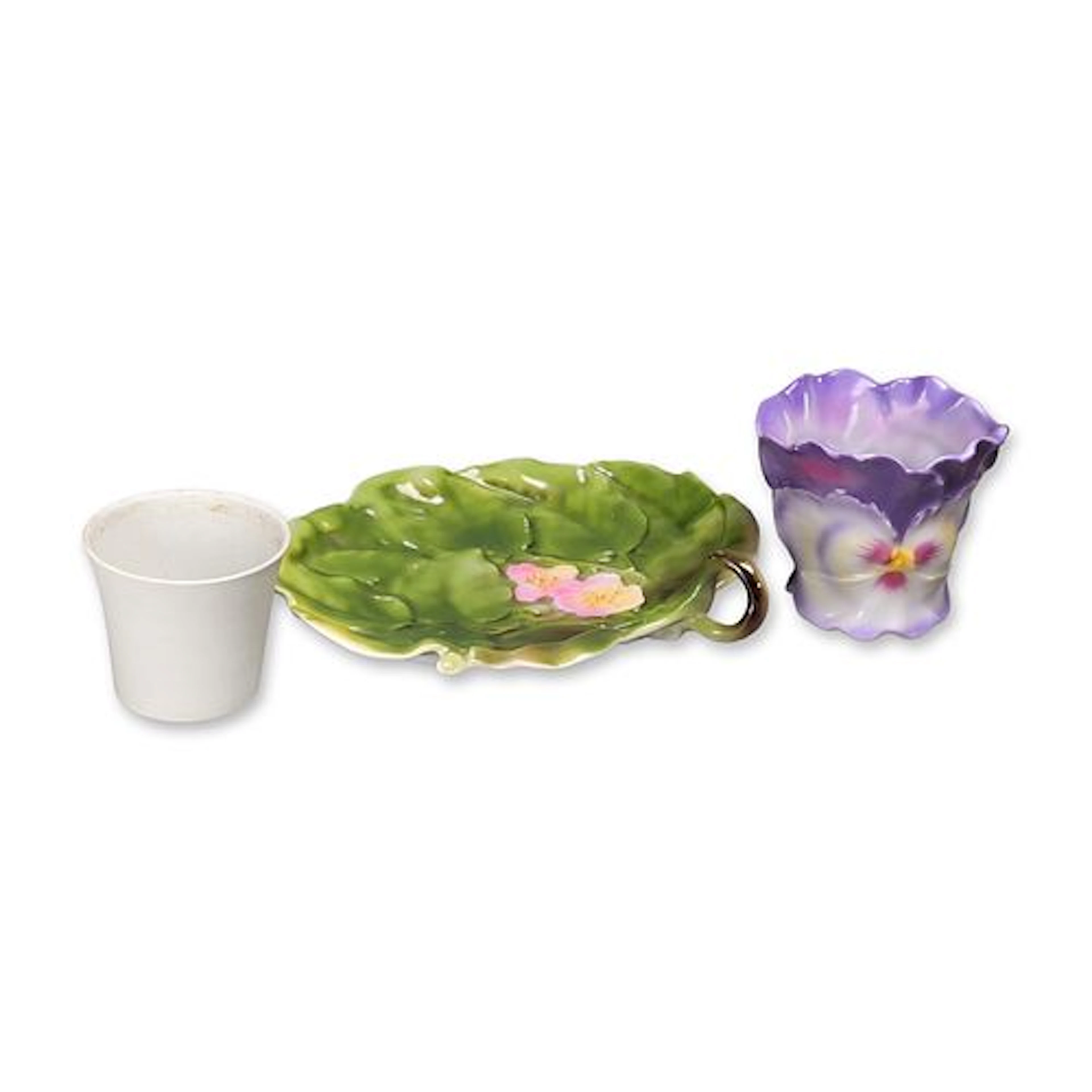 3pc Royal Bayreuth Bavaria Pansy Porcelain Tray and Small Cachepot with Liner