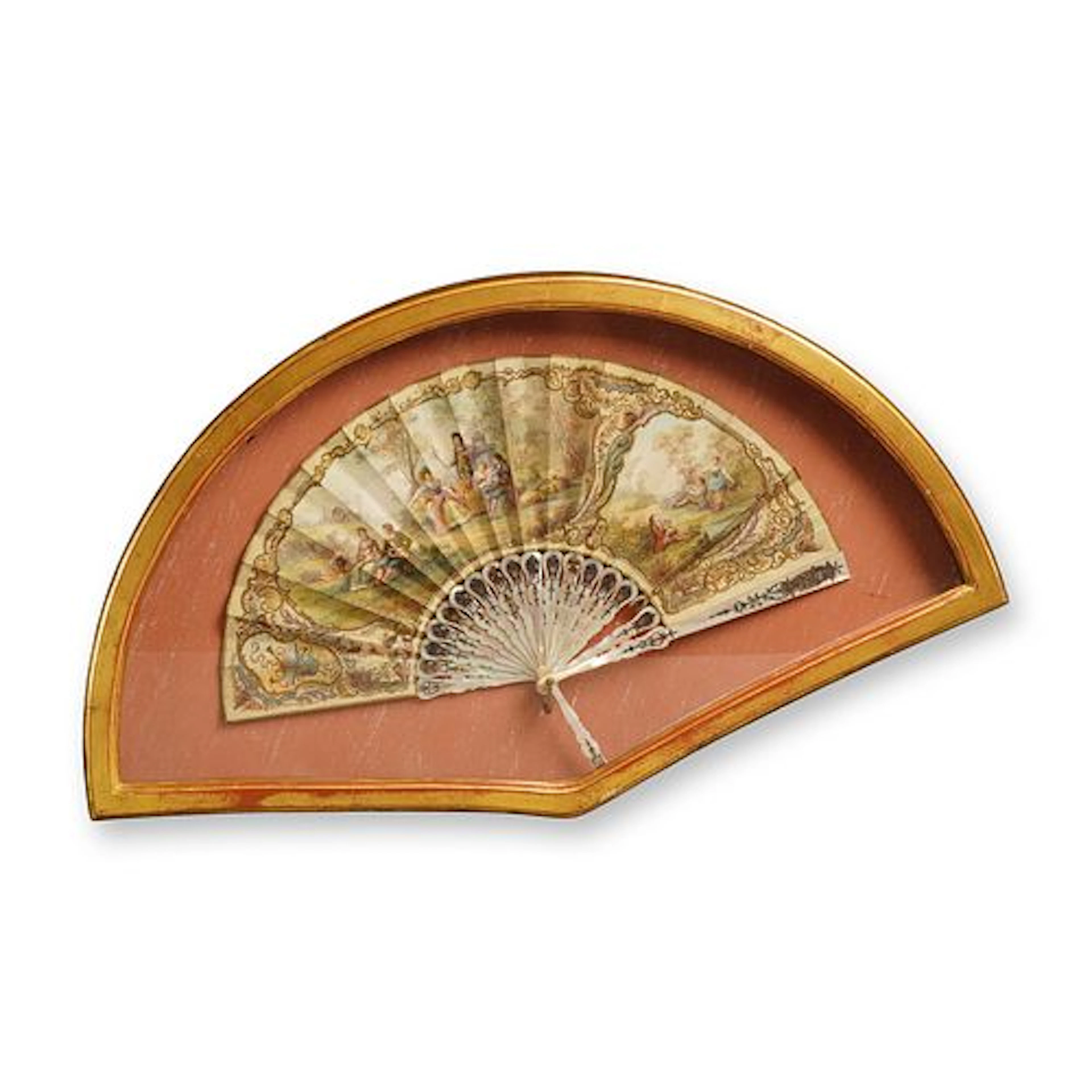 European Folding Fan with Rococo Revival Scene and Gilded Accents
