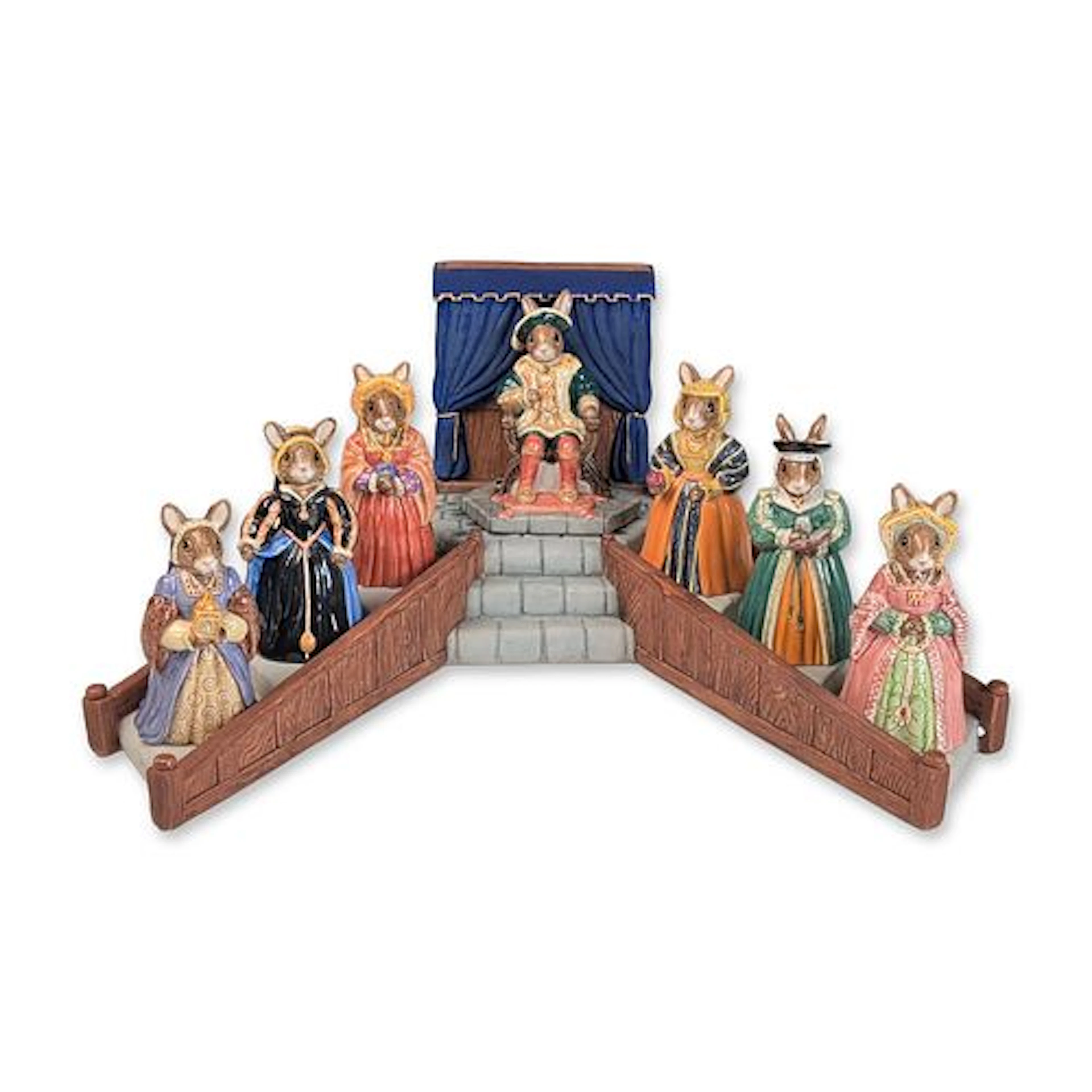 8pc Royal Doulton Tudor Collection Bunnykins Porcelain Figurine Set
