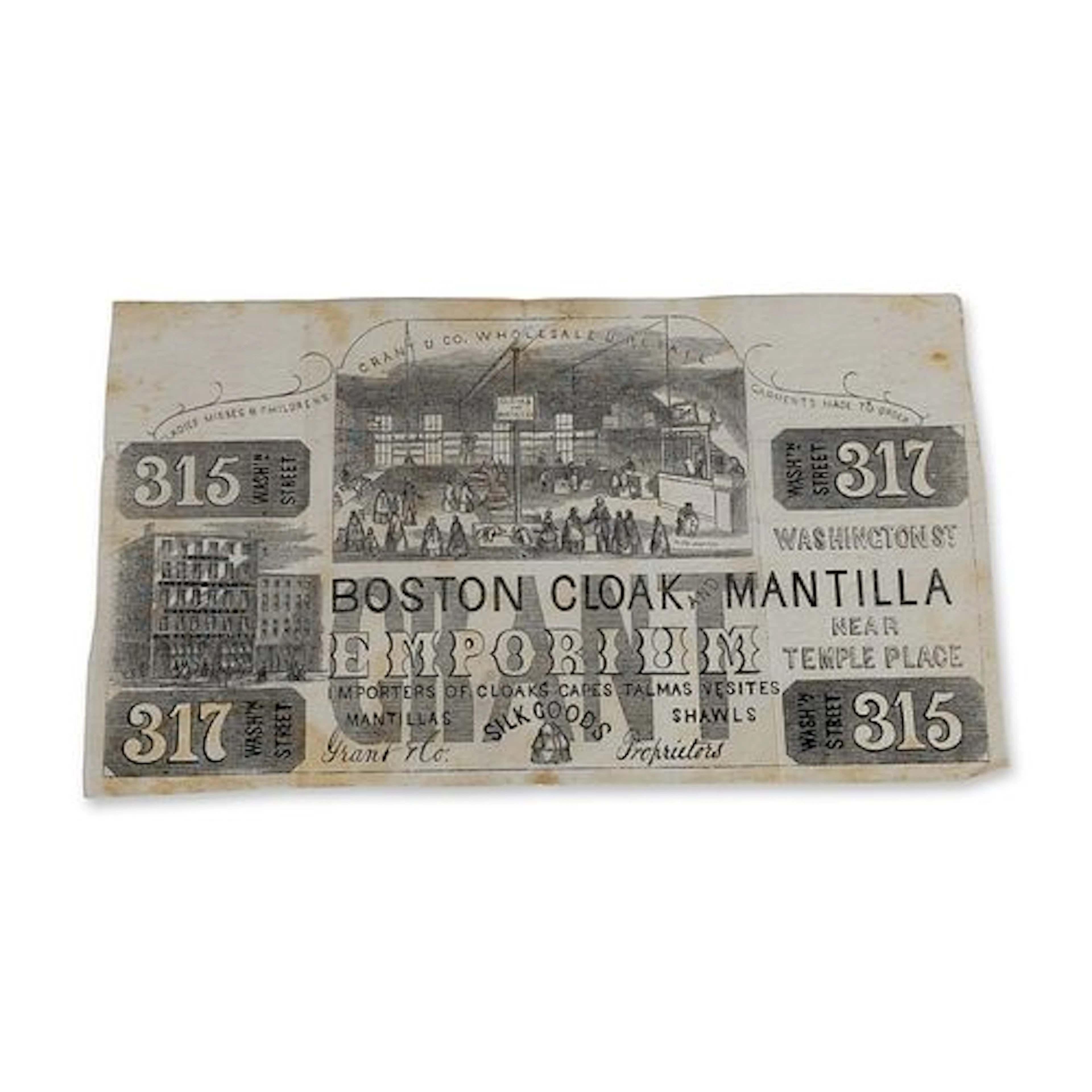 Grant and Co. 19th-Century Boston Paper Advertising Handbill