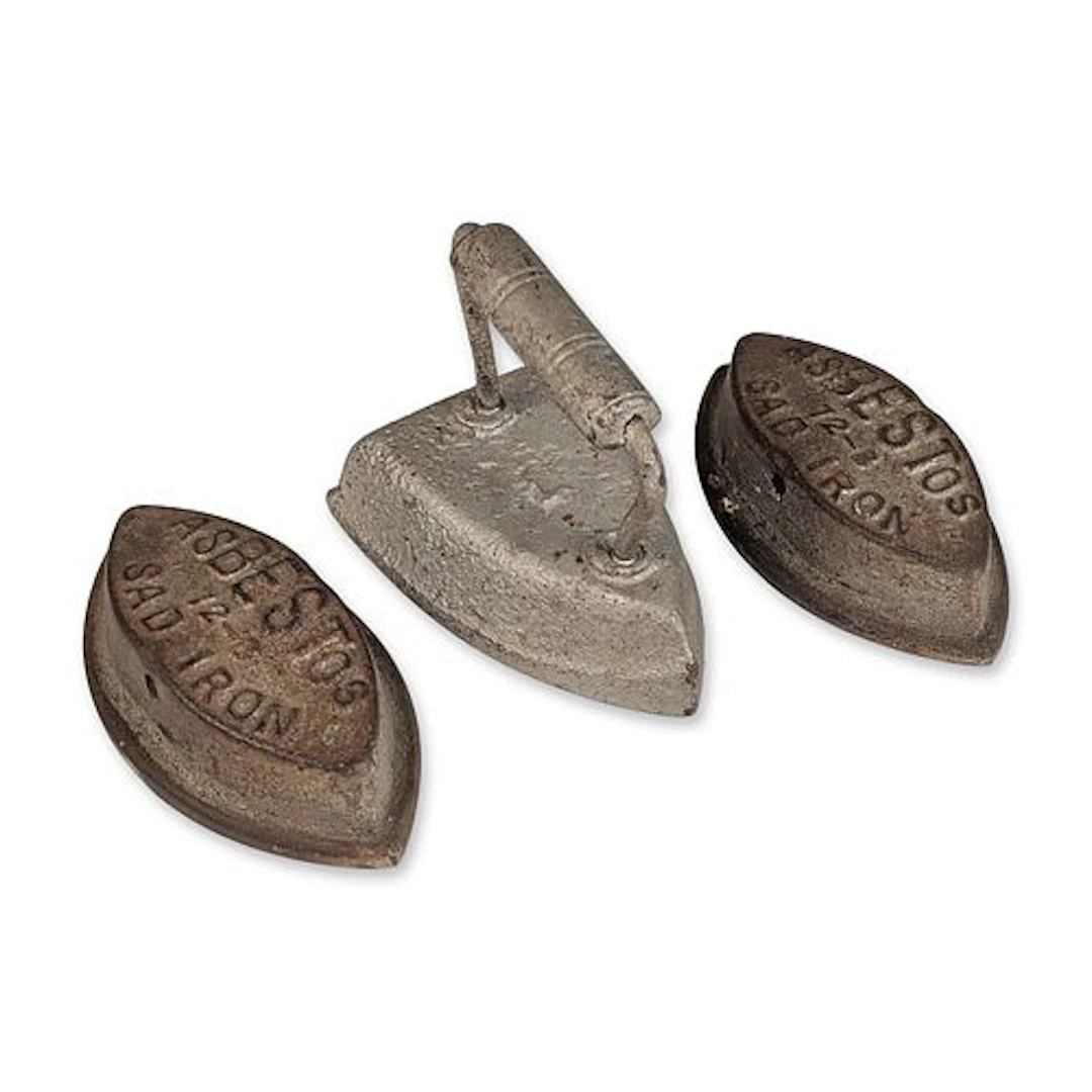 3pc Early 20th Century Asbestos Sad Irons without Handle and Handled