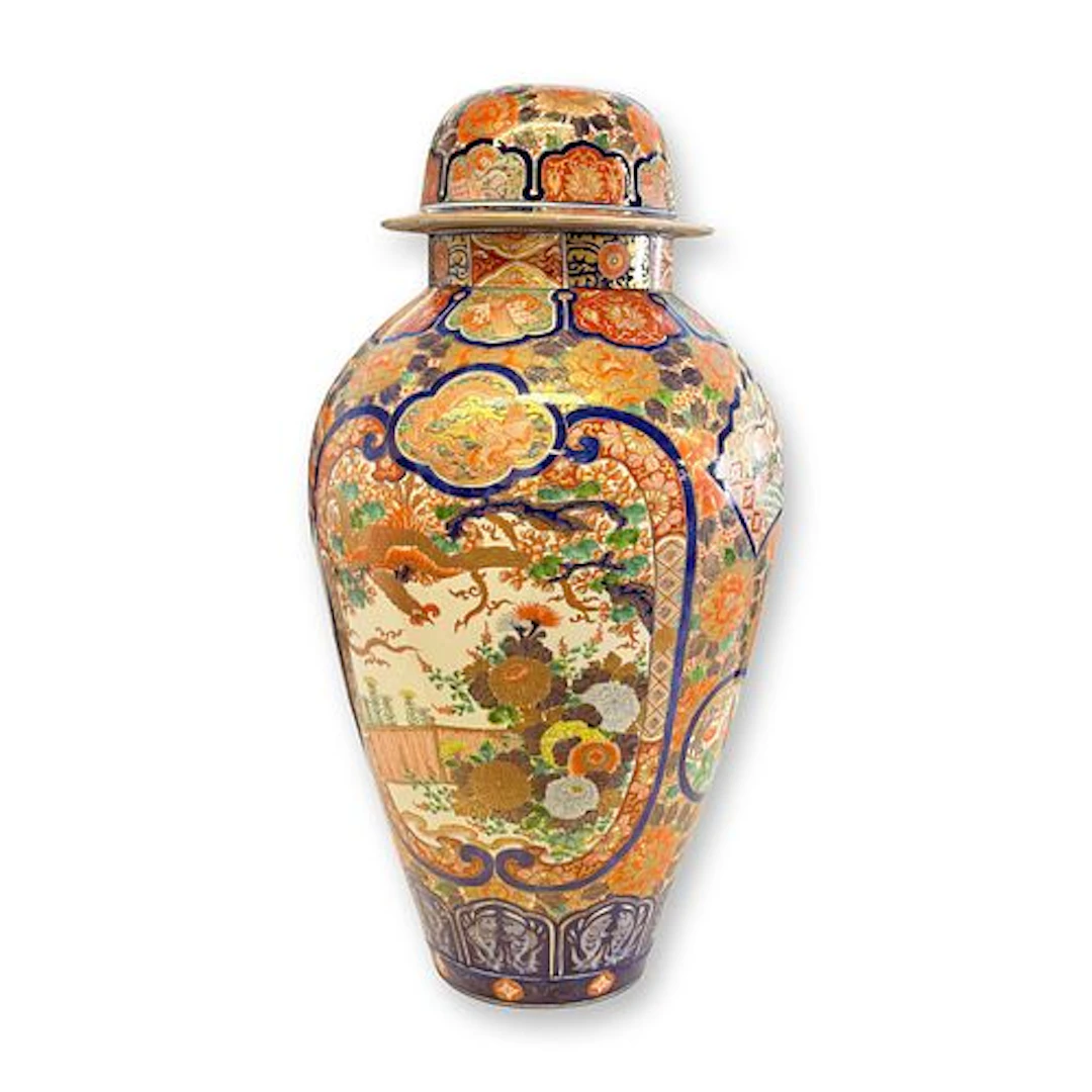 Large Japanese Imari Gilt Covered Vase