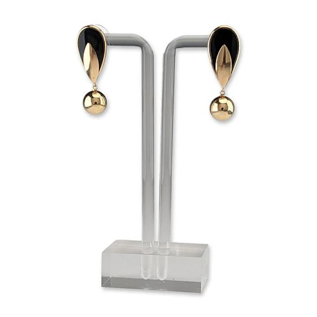 A Pair of 14K Yellow Gold and Onyx Drop Earrings