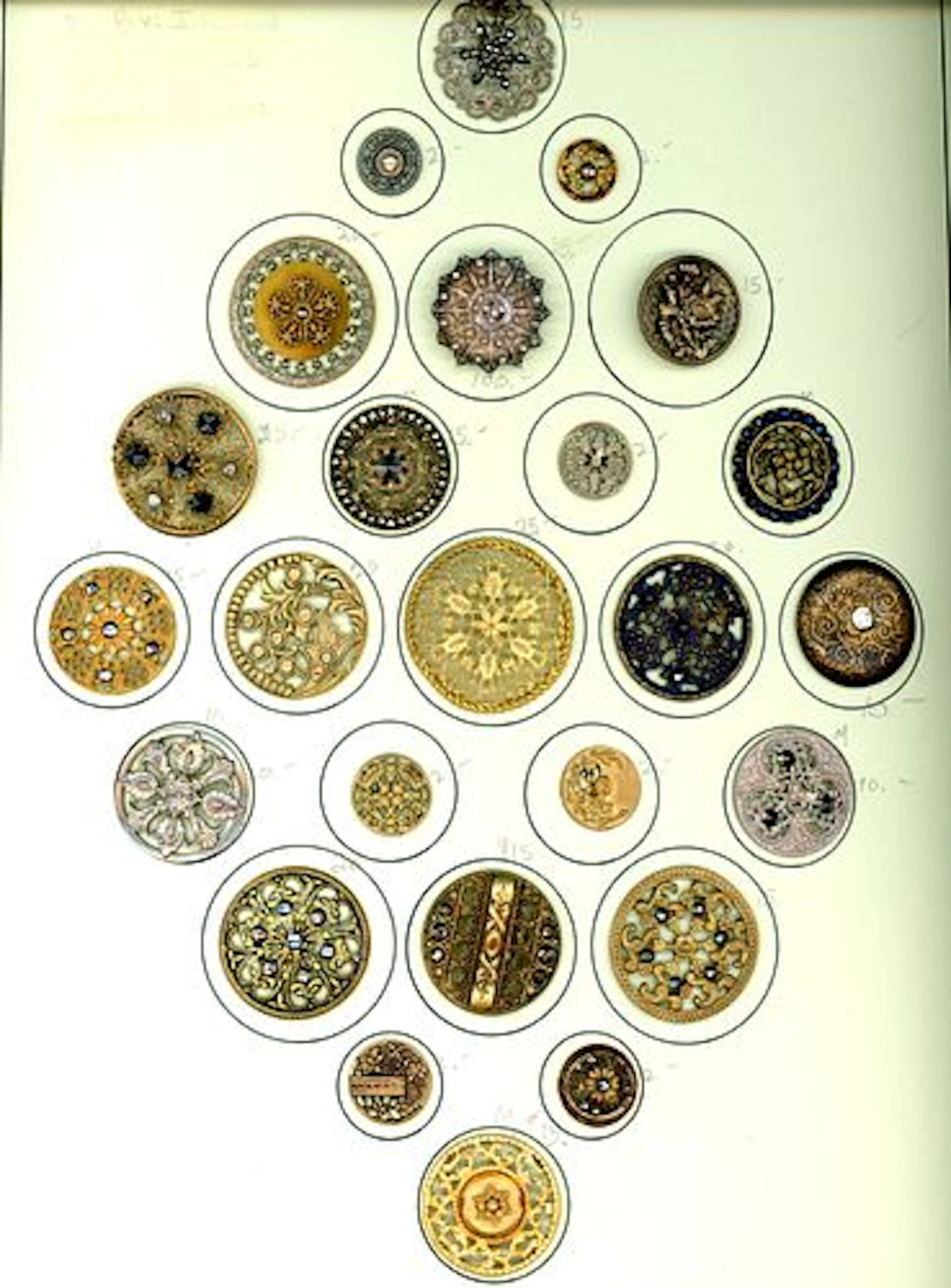 A CARD OF DIVISION ONE PIERCED METAL BUTTONS