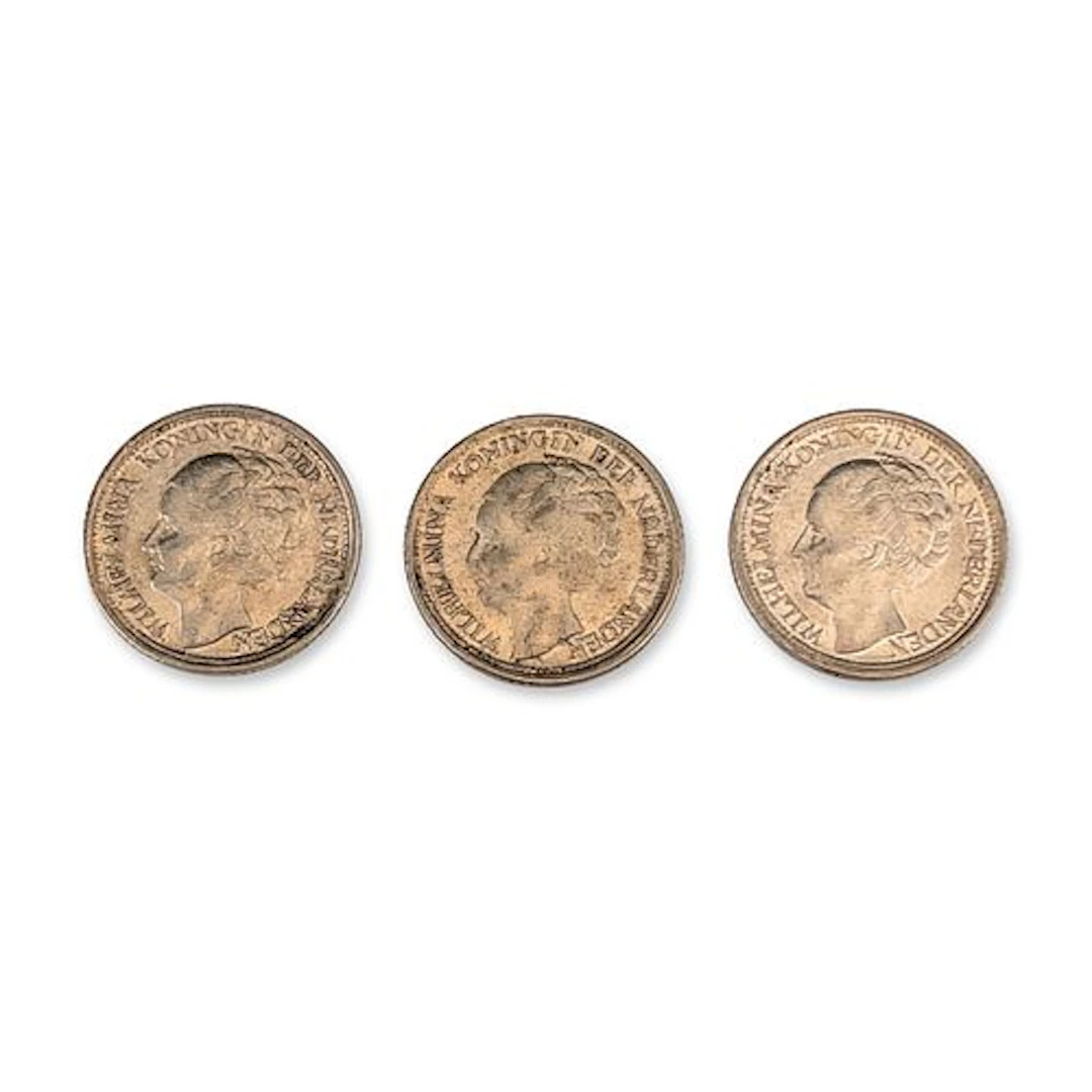 Three 1942-P Netherlands Ten Cents Silver Coins