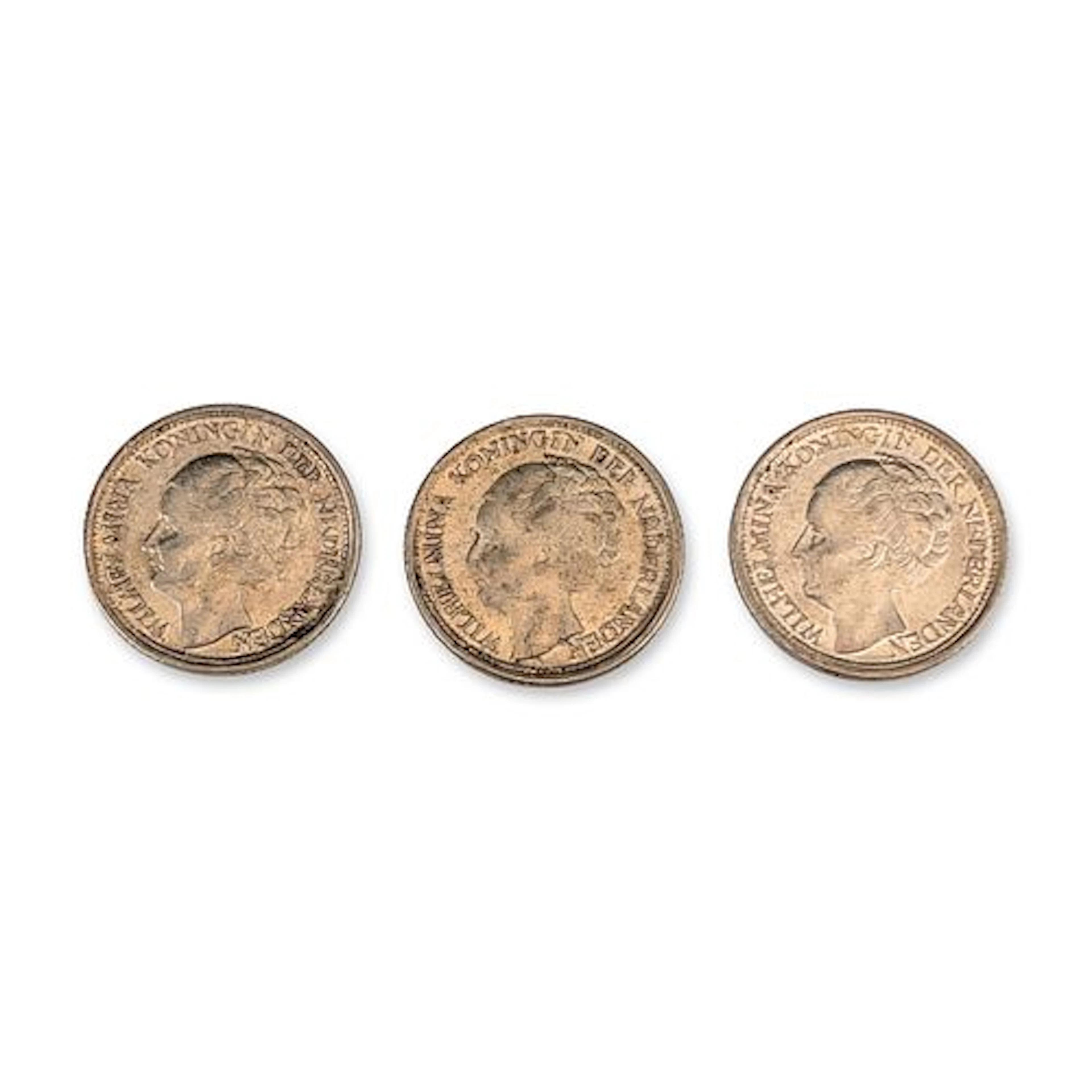 Three 1942-P Netherlands Ten Cents Silver Coins