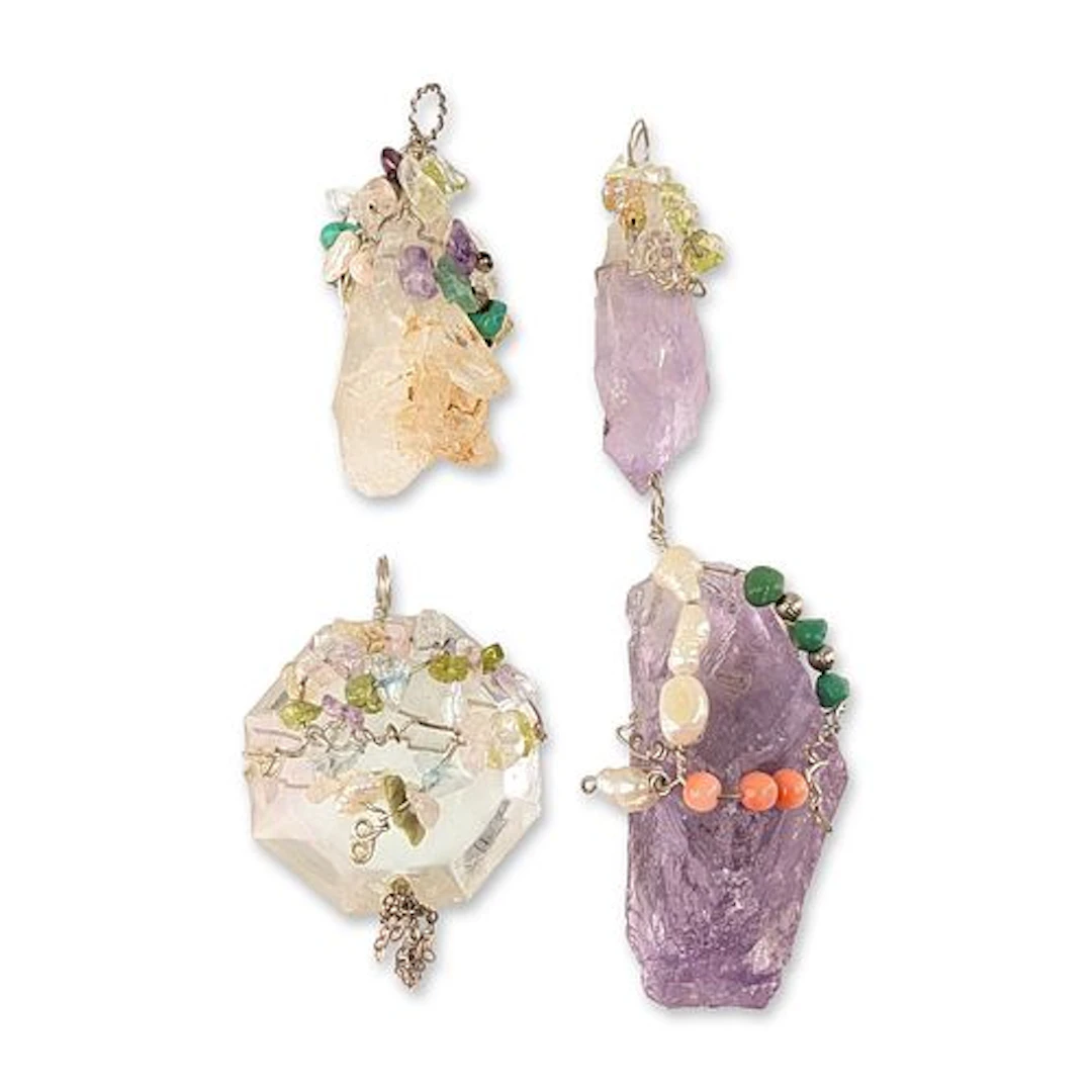 4pc Artisan Wire Wrapped Gemstone Pendants