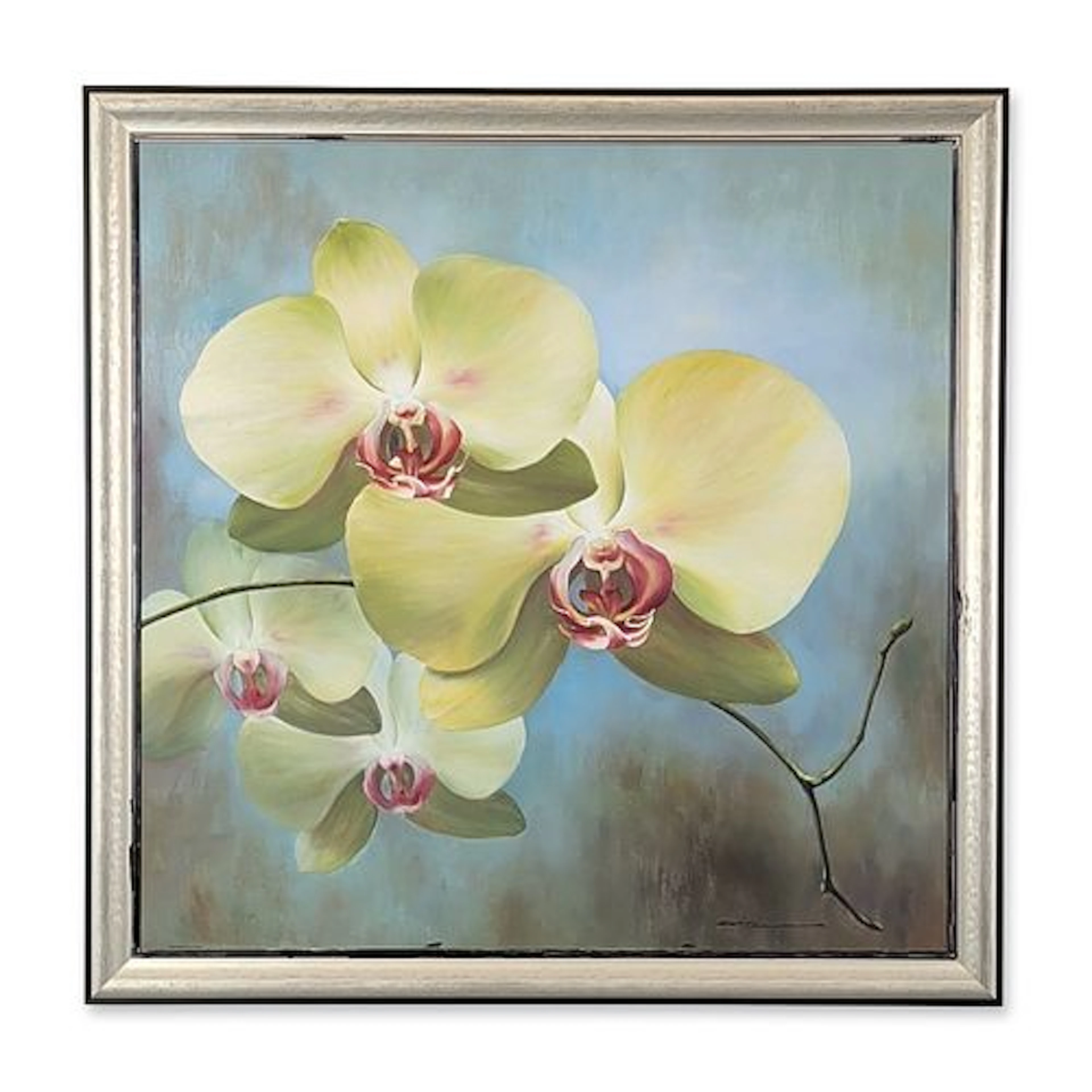Large Scale Oil on Canvas Yellow Orchids Floral Composition, Signed