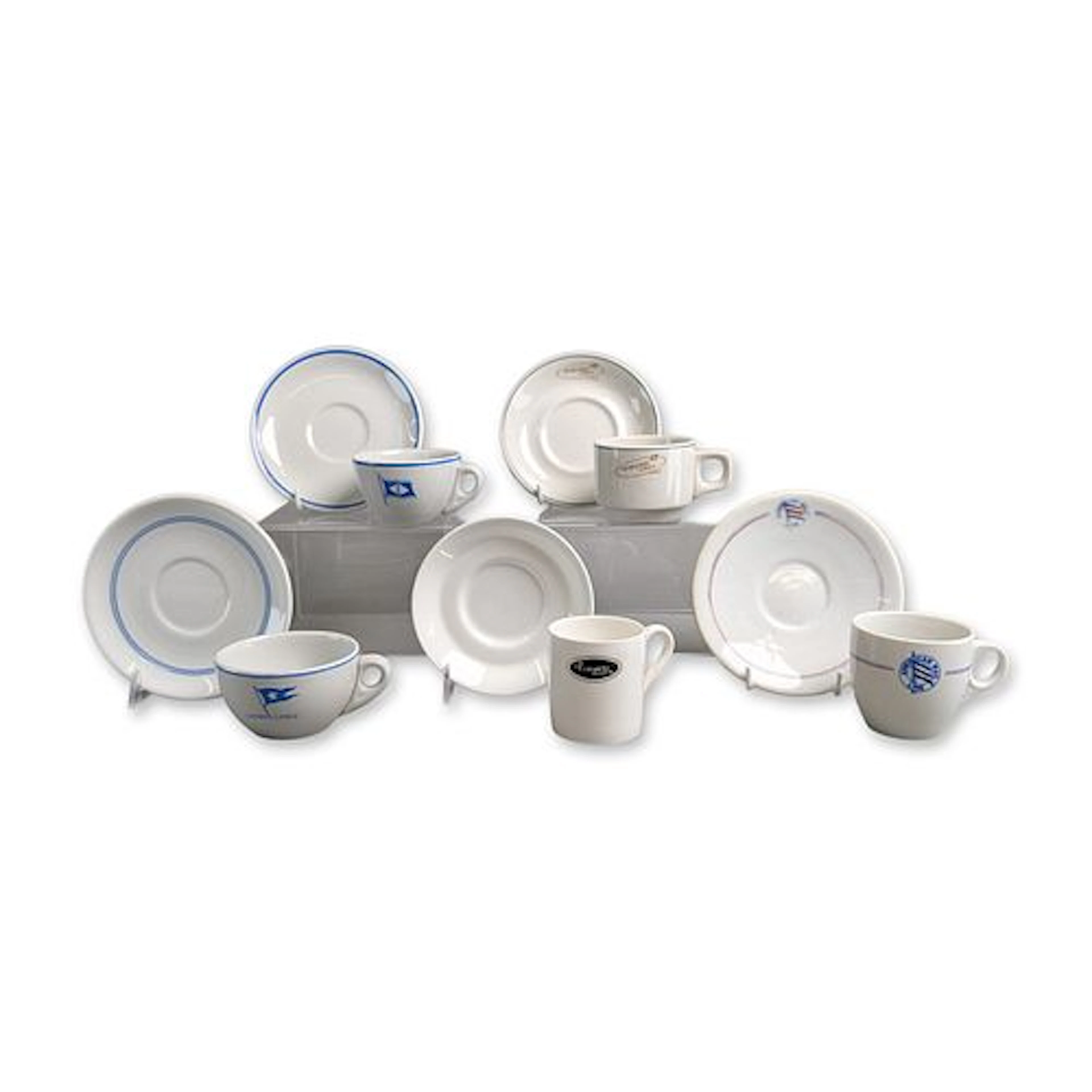 5pc Maritime Shipping Line Vitrified Ceramic Cup and Saucer Sets