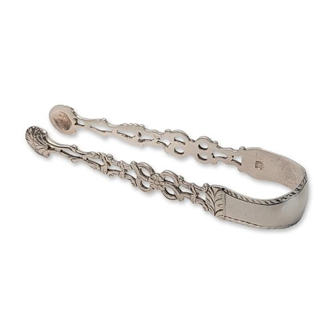 Antique Silver Pierced Cast Sugar Tongs
