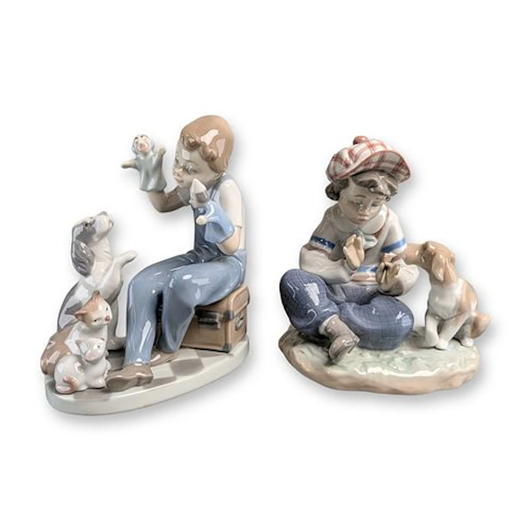 2pc Lladro Porcelain Figurines Puppet Show & I Hope She Does